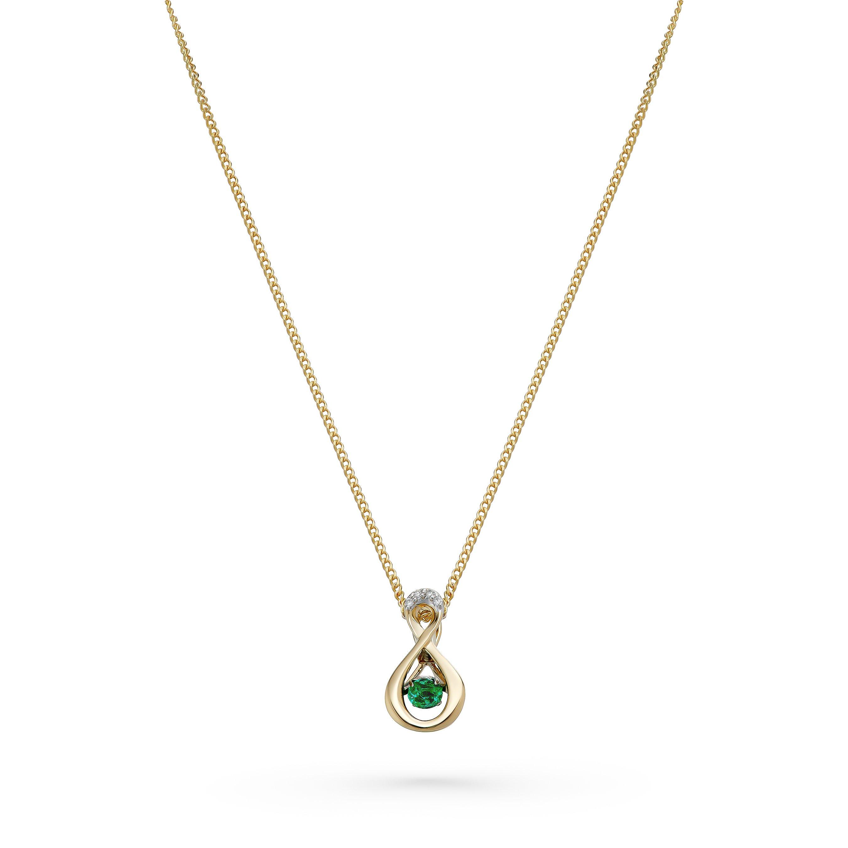 Beaverbrooks Dance 9ct Yellow Gold Diamond Emerald Pendant