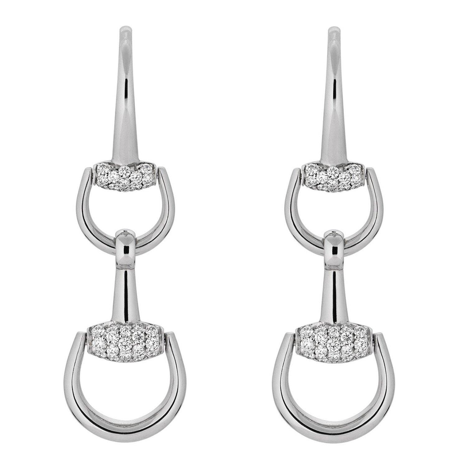 Gucci Horsebit 18ct White Gold Diamond Drop Earrings