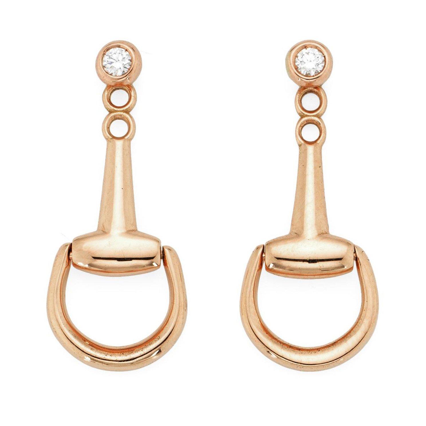 Gucci Horsebit 18ct Rose Gold Diamond Drop Earrings