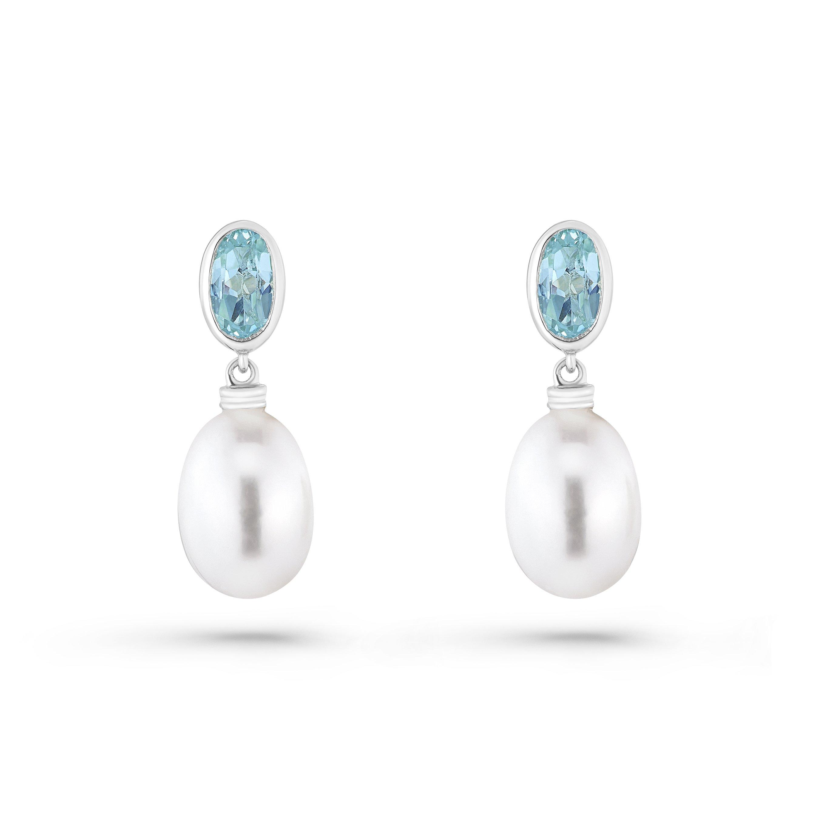 Beaverbrooks 9ct White Gold Topaz and Pearl Drop Earrings
