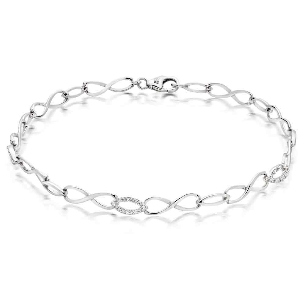 9ct White Gold Diamond Infinity Bracelet