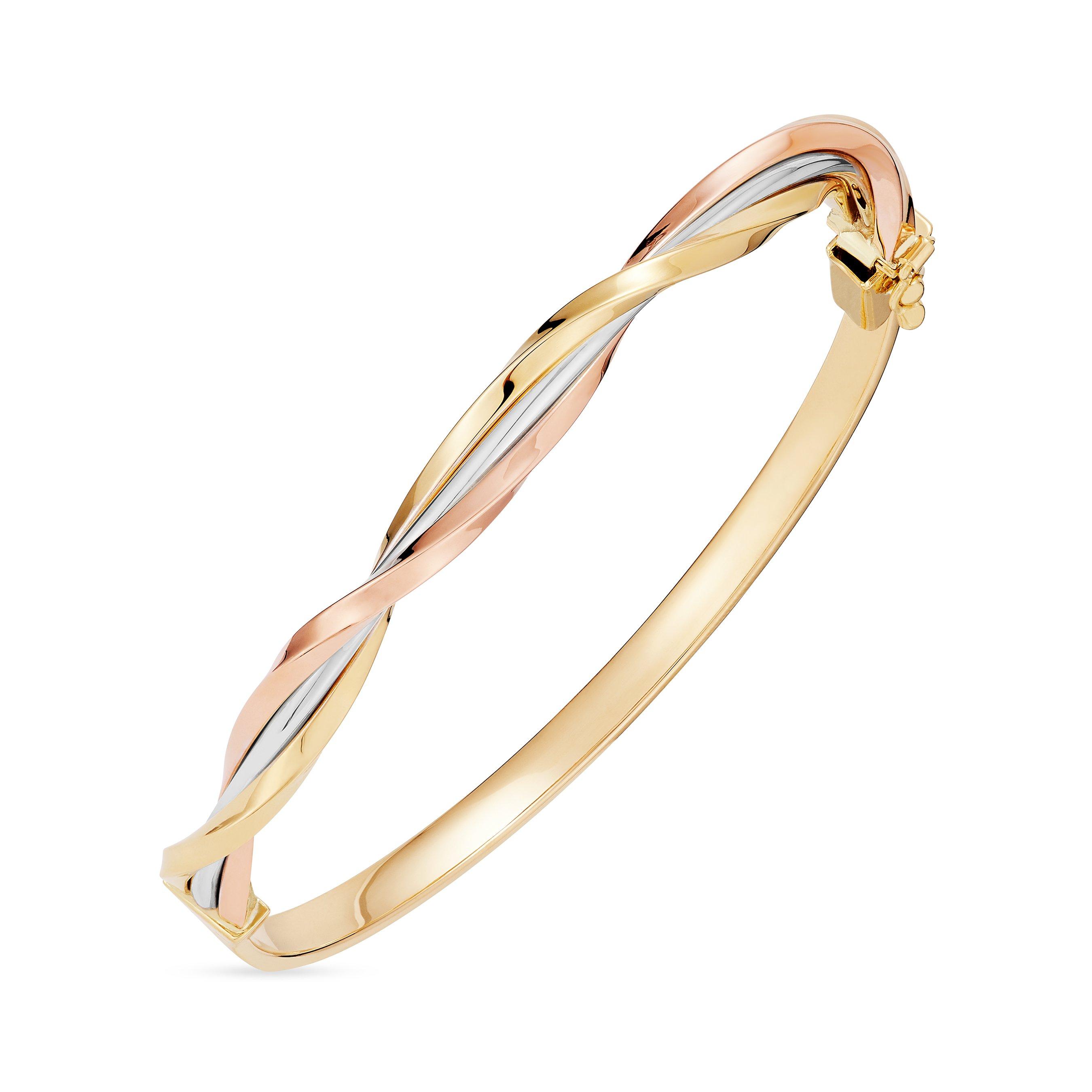 9ct yellow gold, white gold and rose gold twist bangle