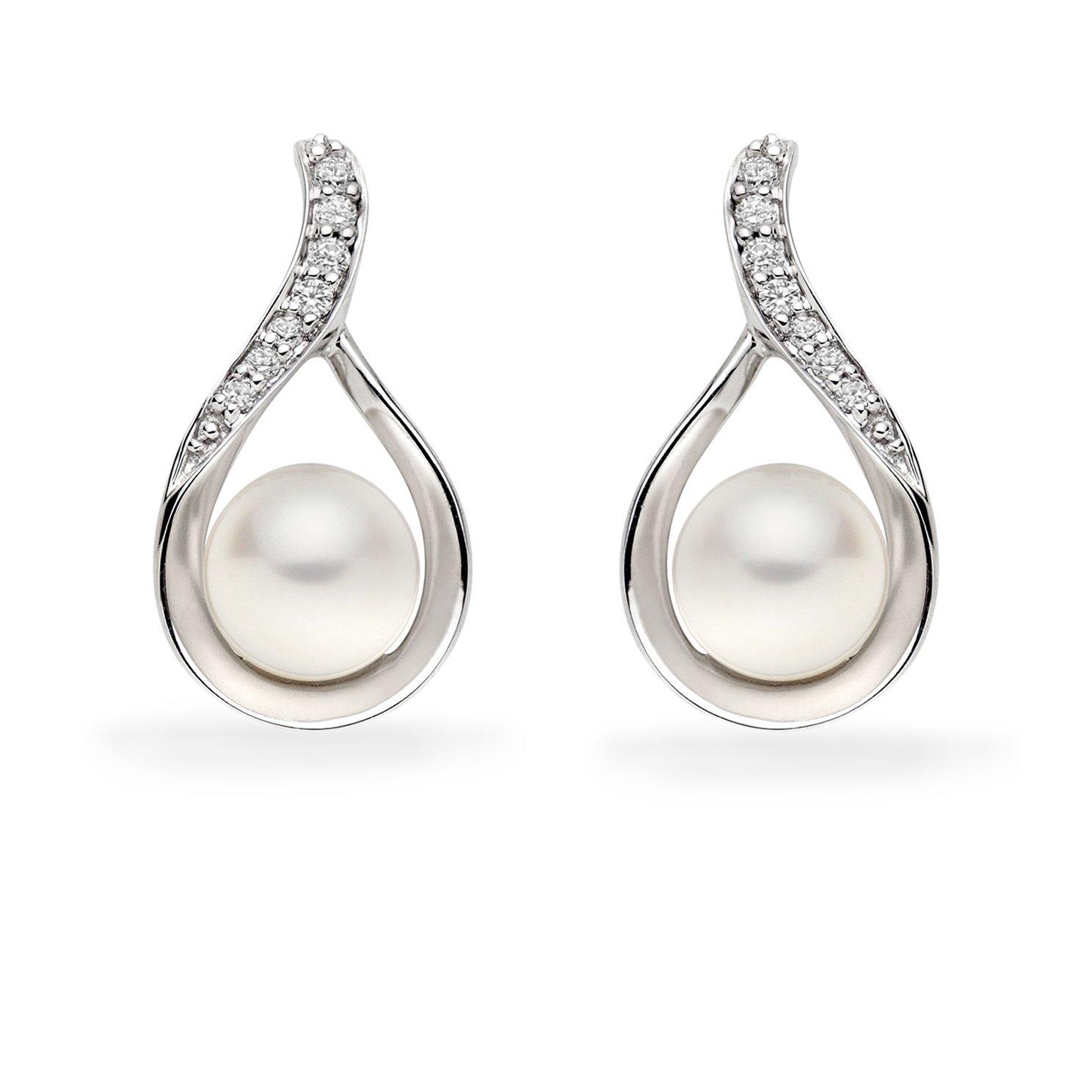 9ct White Gold Diamond Freshwater Cultured Pearl Earrings | 0000581 ...