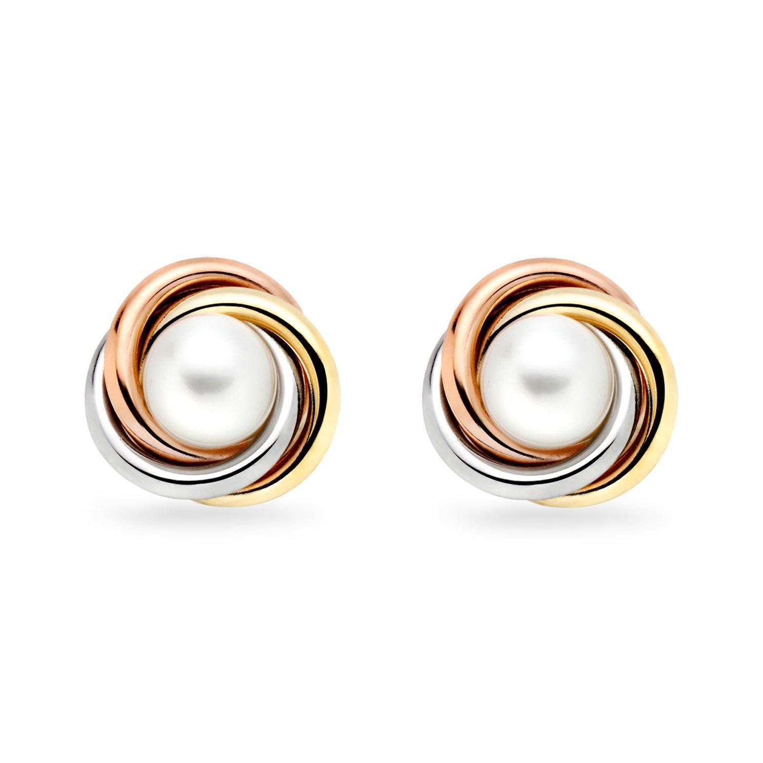 9ct Yellow Gold, White Gold and Rose Gold Freshwater Cultured Pearl Earrings