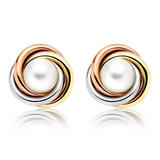 9ct Gold, Rose Gold and White Gold Freshwater Cultured Pearl Knot Earrings