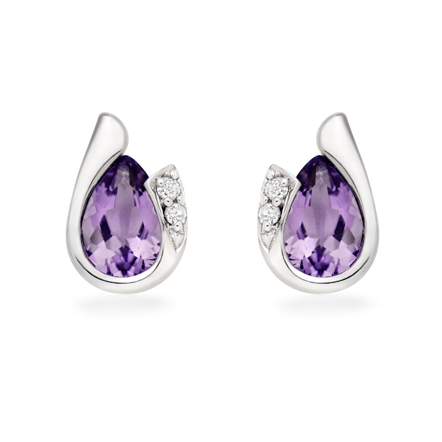 9ct White Gold Diamond Amethyst Earrings, 0008062