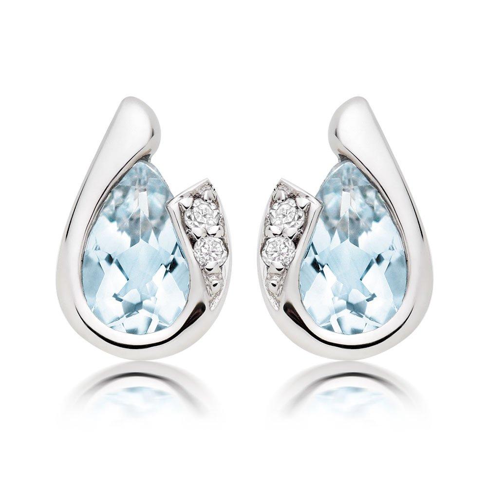 9ct White Gold Diamond Aquamarine Earrings | 0009248 | Beaverbrooks the ...