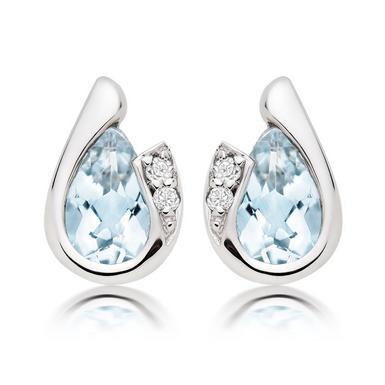 9ct White Gold Diamond Aquamarine Earrings