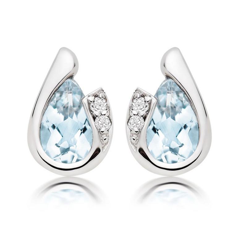 9ct White Gold Diamond Aquamarine Earrings