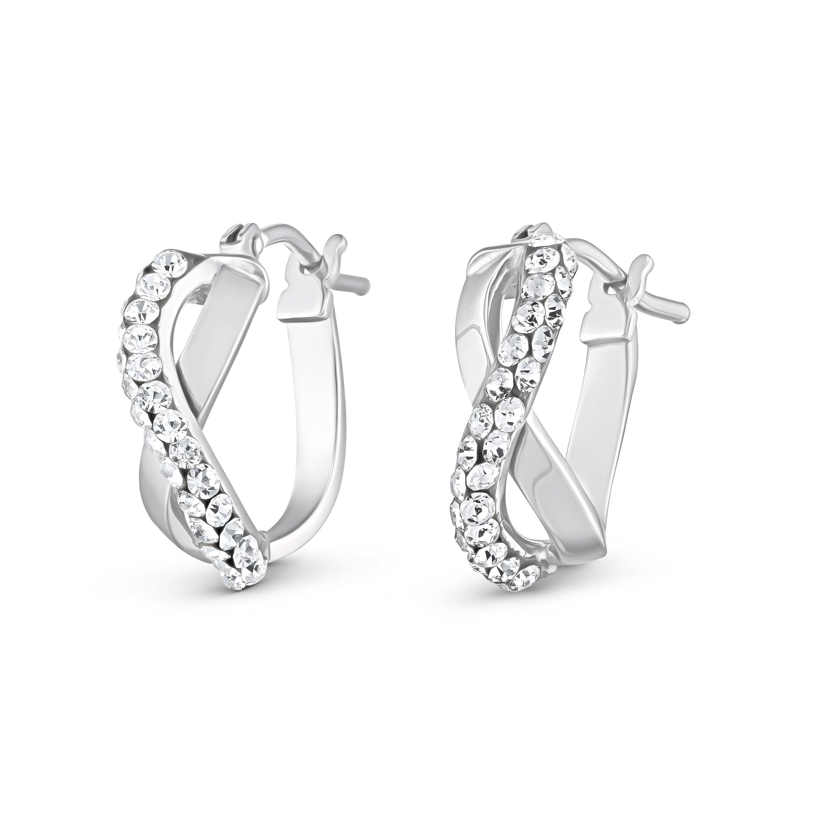 9ct White Gold Crystal Hoop Earrings