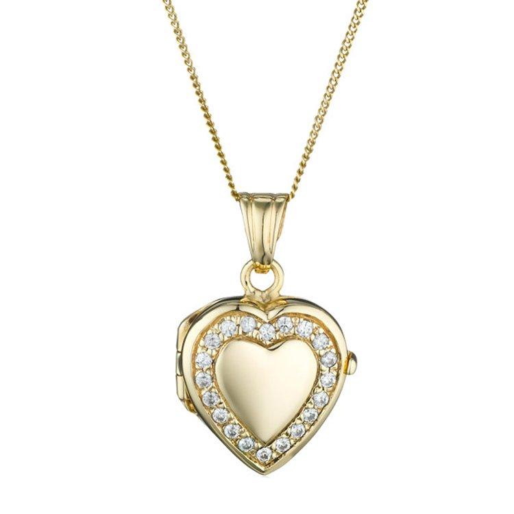 9ct Gold Cubic Zirconia Heart Locket Pendant 0000785 Beaverbrooks