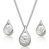 9ct White Gold Cubic Zirconia Pear Shaped Pendant and Earrings Set
