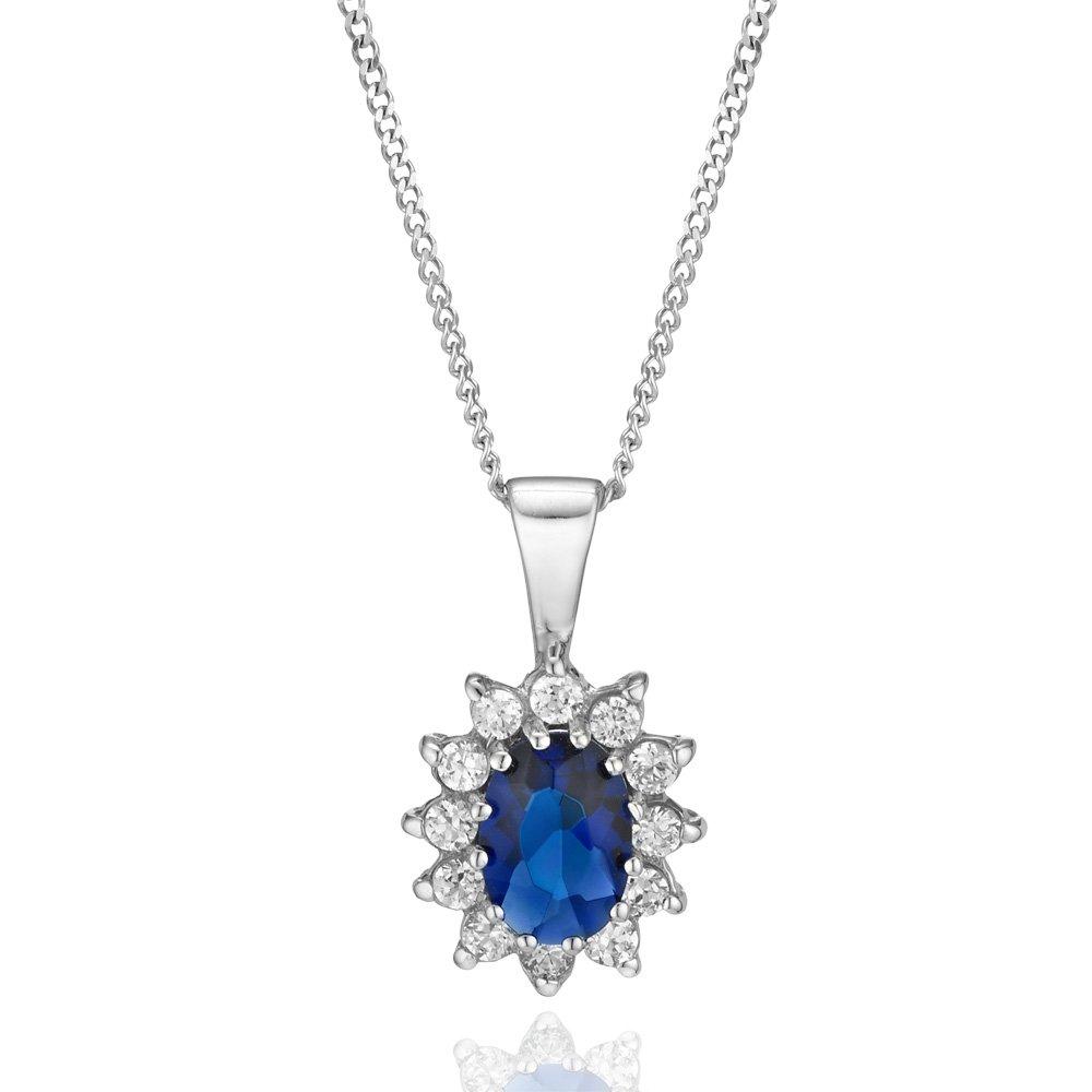 9ct White Gold Blue Cubic Zirconia Pendant