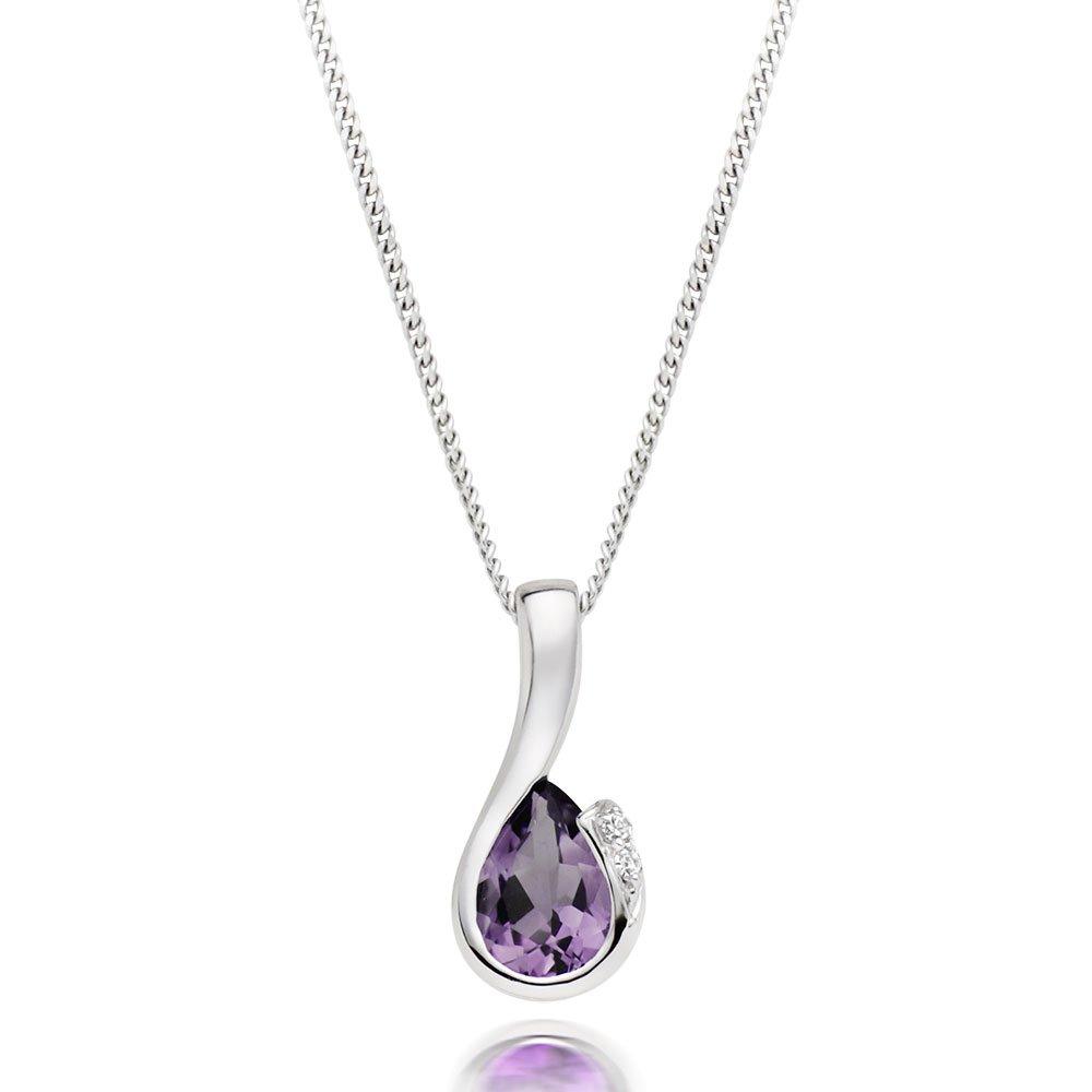 9ct White Gold Diamond Amethyst Pendant