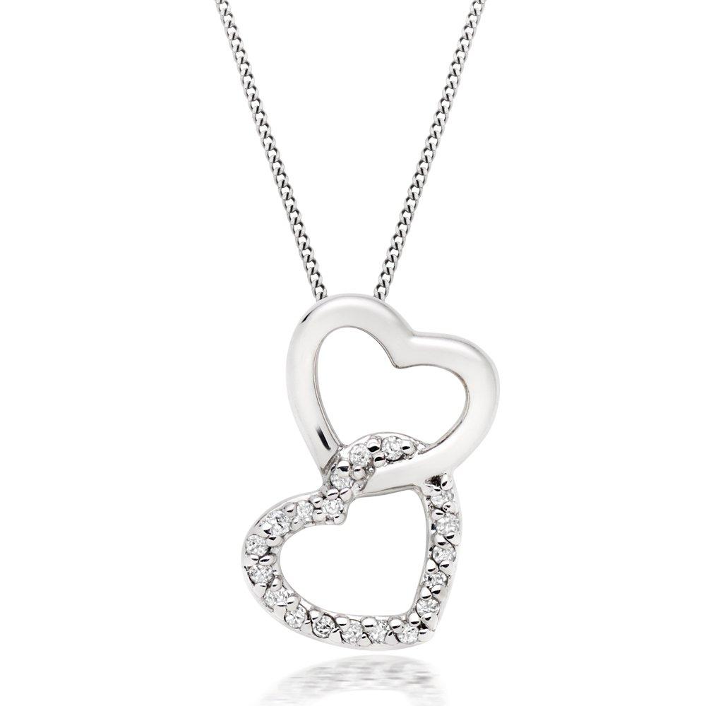 9ct White Gold Diamond Double Heart Pendant