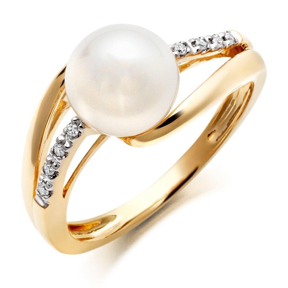 9ct Yellow Gold Diamond Freshwater Cultured Pearl Ring | 0000990