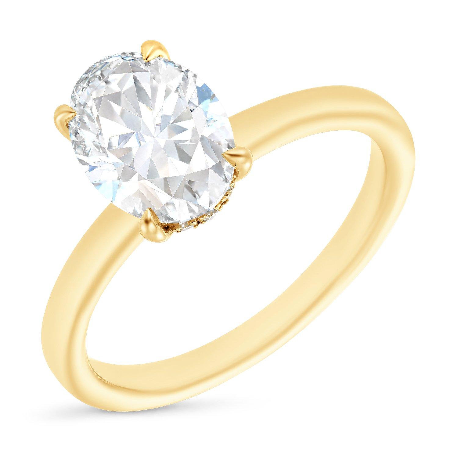 Beaverbrooks 9ct Yellow Gold Oval Shaped Lab Grown Diamond Hidden Halo Solitaire Ring