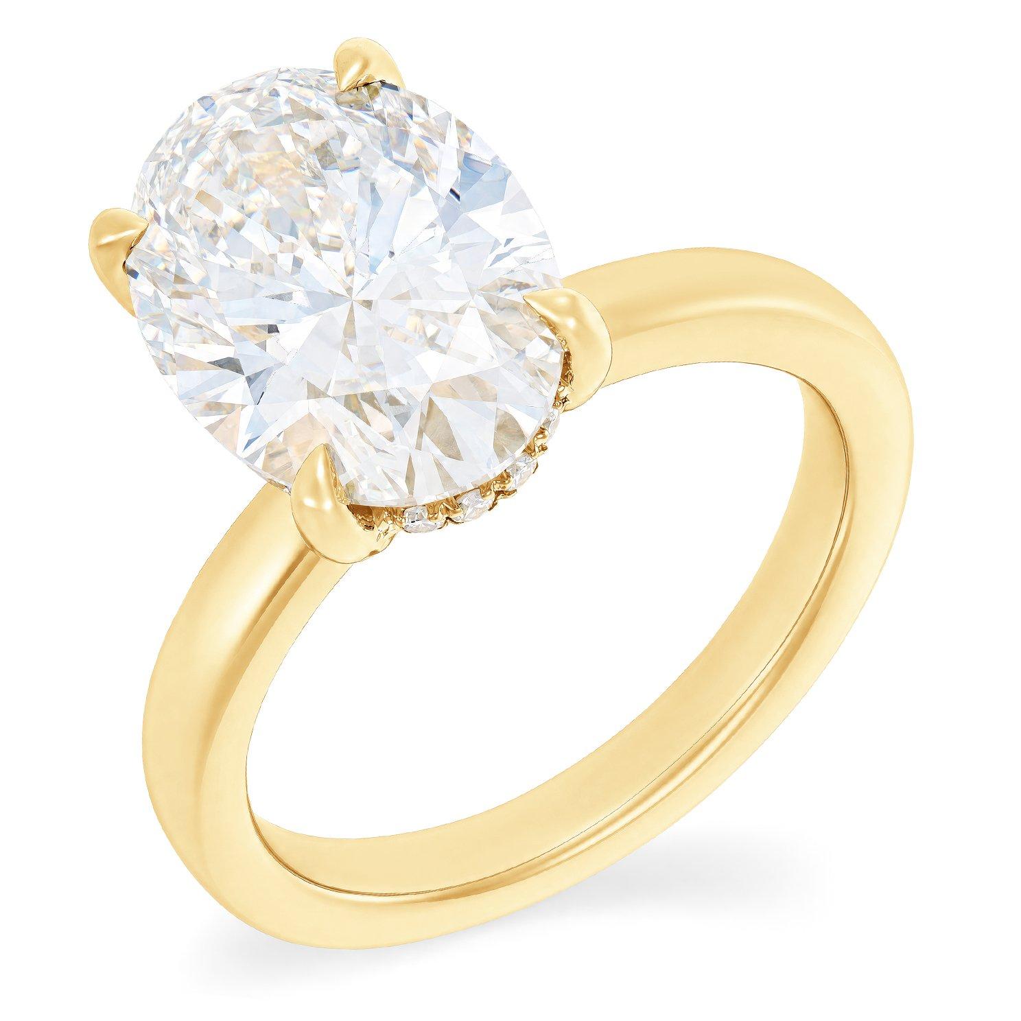 Beaverbrooks 9ct Yellow Gold Oval Shaped Lab Grown Diamond Hidden Halo Solitaire Ring
