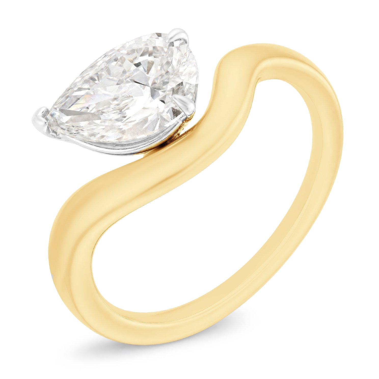 Beaverbrooks 9ct Yellow Gold Pear Shaped Lab Grown Diamond Solitaire Ring