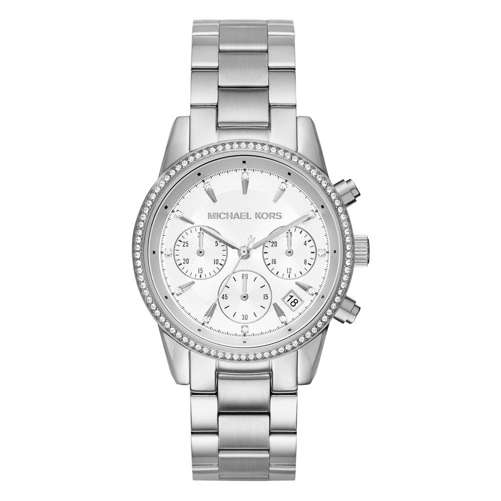 michael kors silver watch with crystals