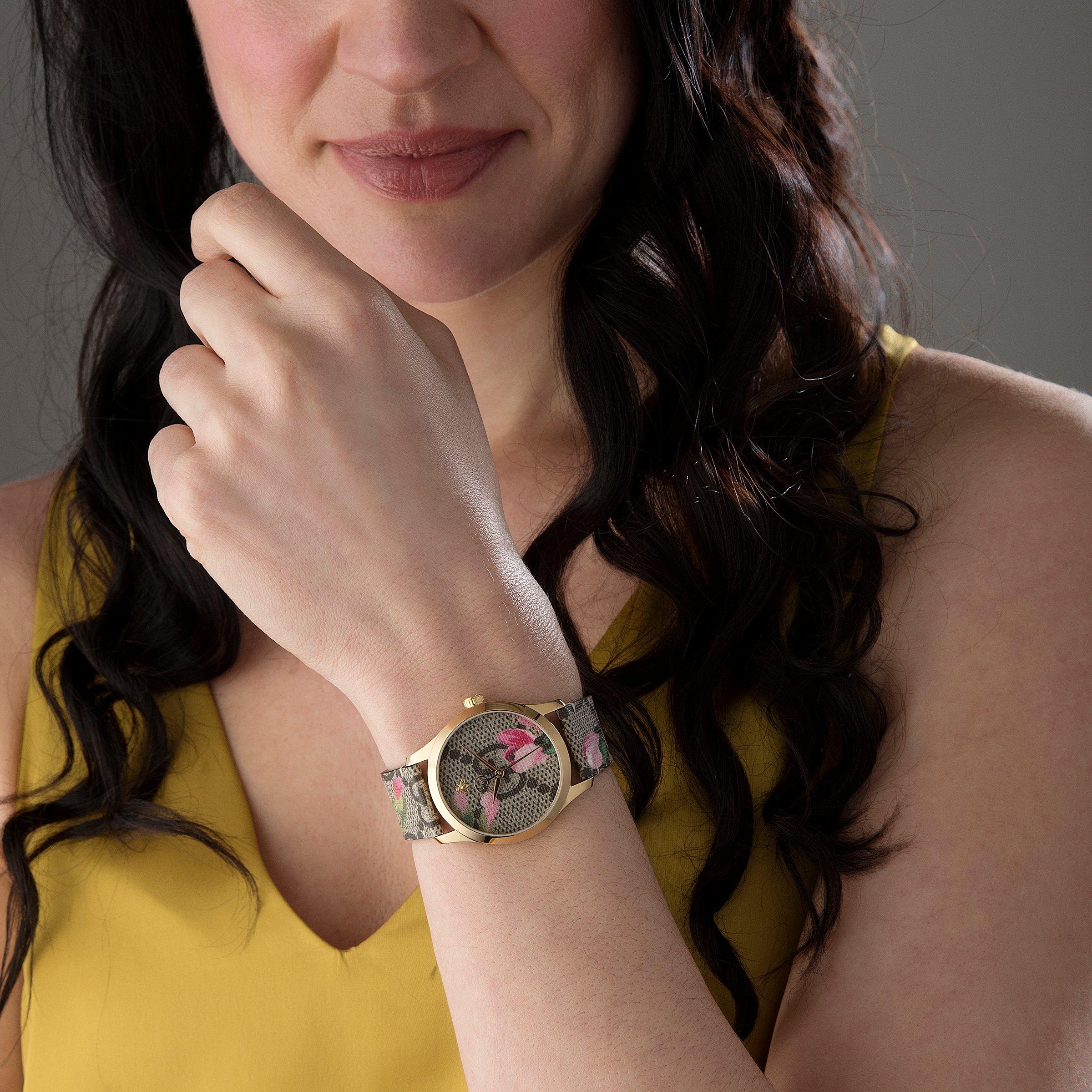 Gucci G-Timeless Pink Blooms Gold PVD Ladies Watch  display picture 3