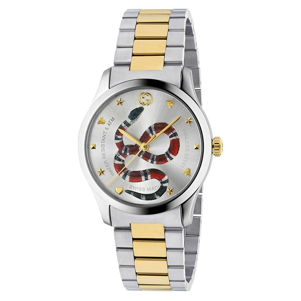 Sæt tøj væk Charles Keasing Exert Gucci G-Timeless Snake Steel and Gold PVD Men's Watch YA1264075 | 38 mm,  Silver Dial | Beaverbrooks