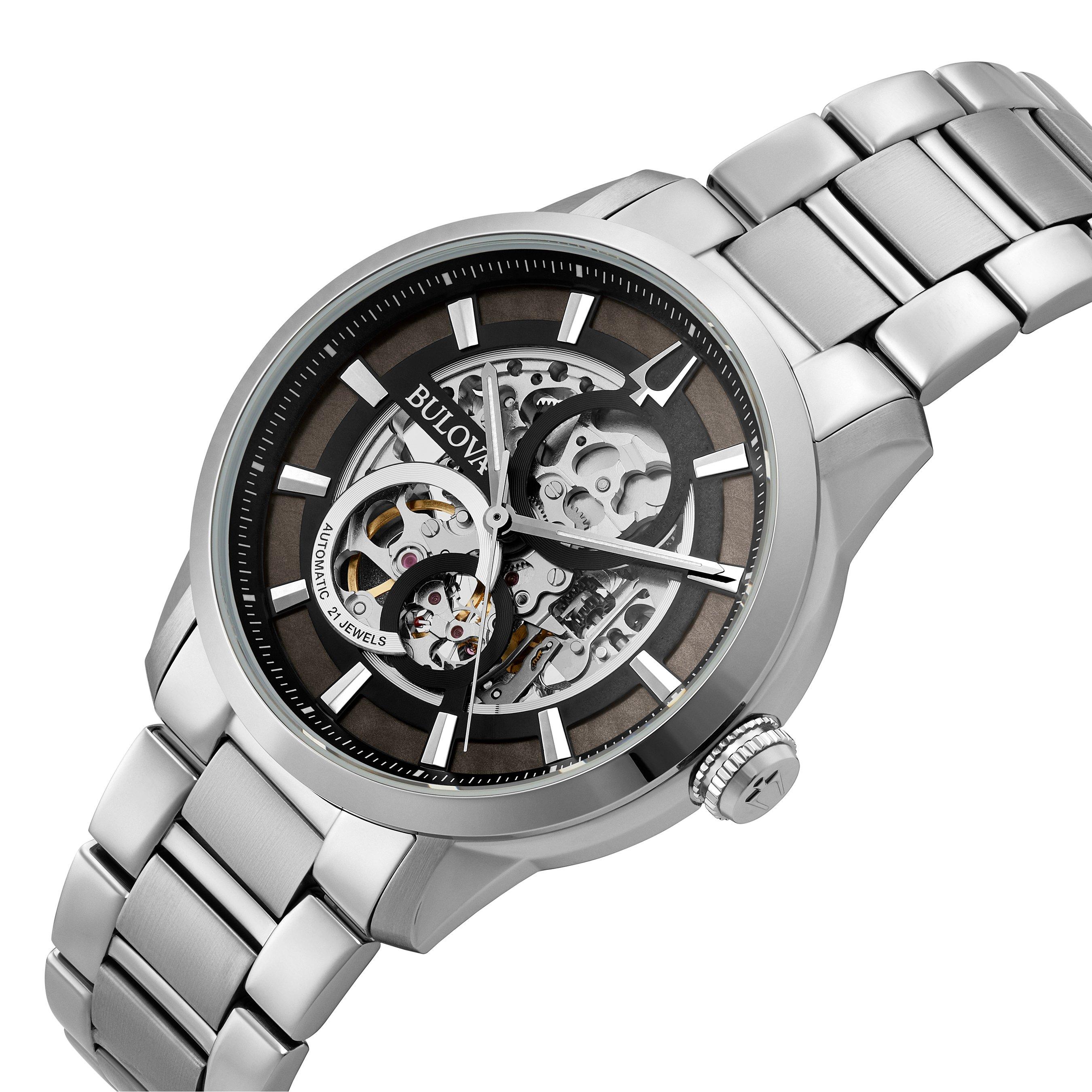 Bulova skeleton watch black hot sale