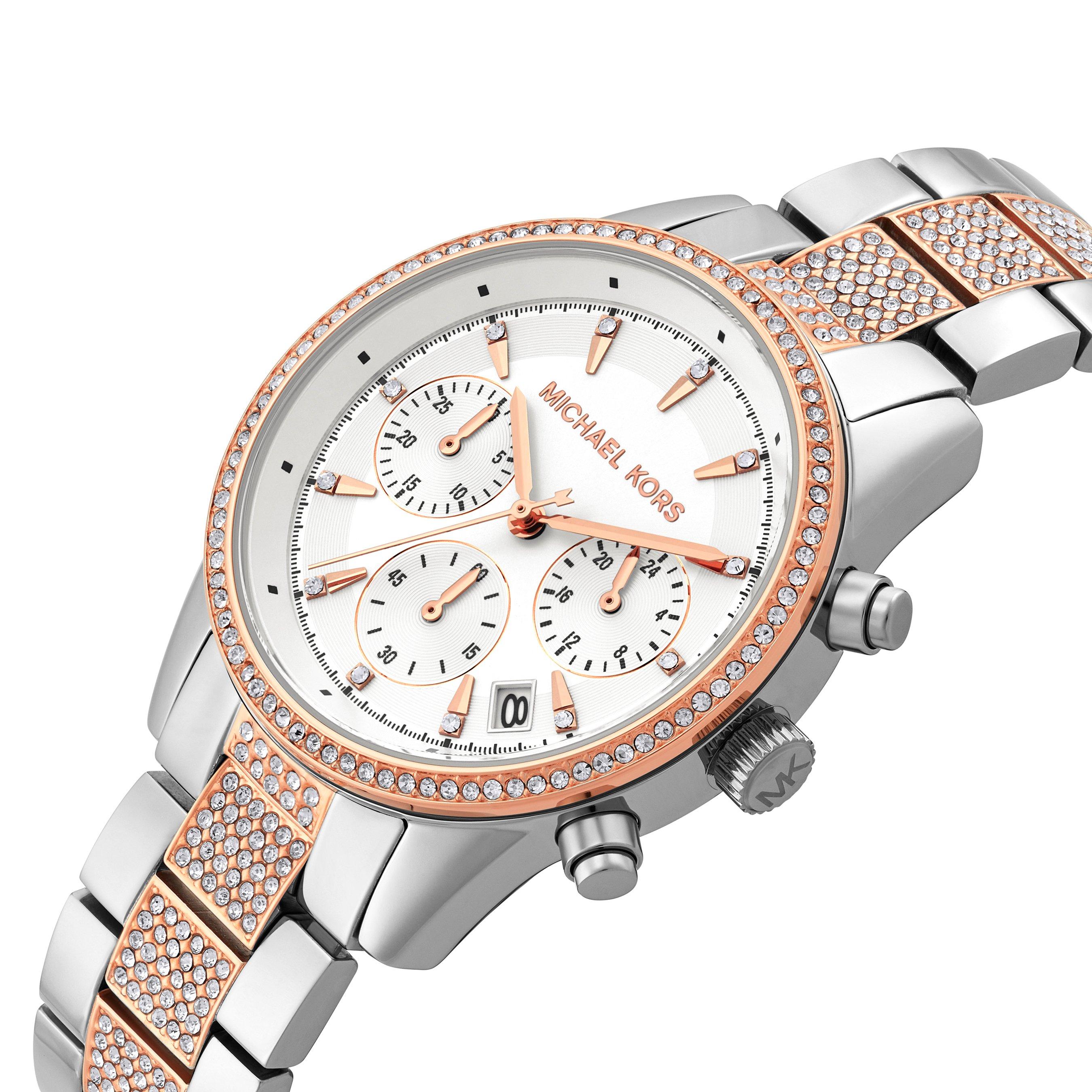 Michael Kors Ritz Two Colour Chronograph Ladies Watch | 37 Silver Dial | Beaverbrooks