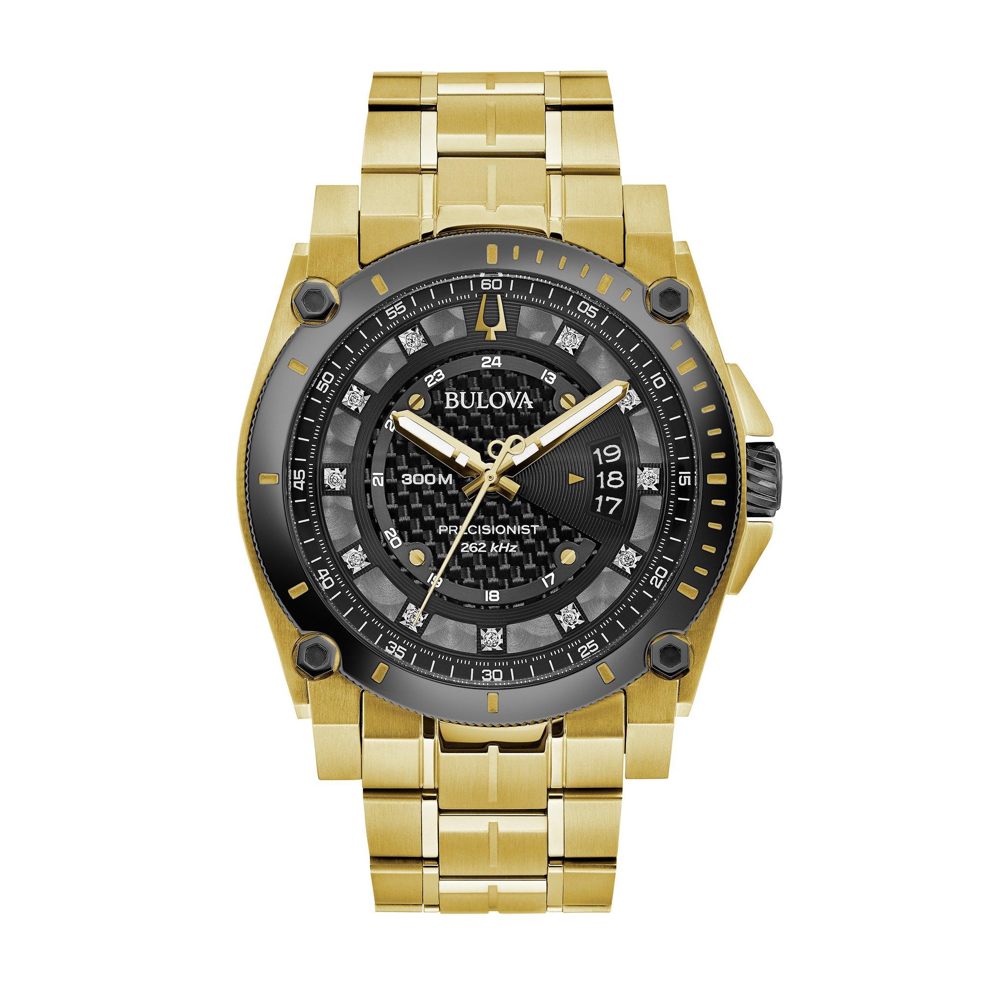 Bulova Icon 46.5mm Yellow Gold Plated Diamond Men s Watch 98D156 46.5 mm Black Dial Beaverbrooks