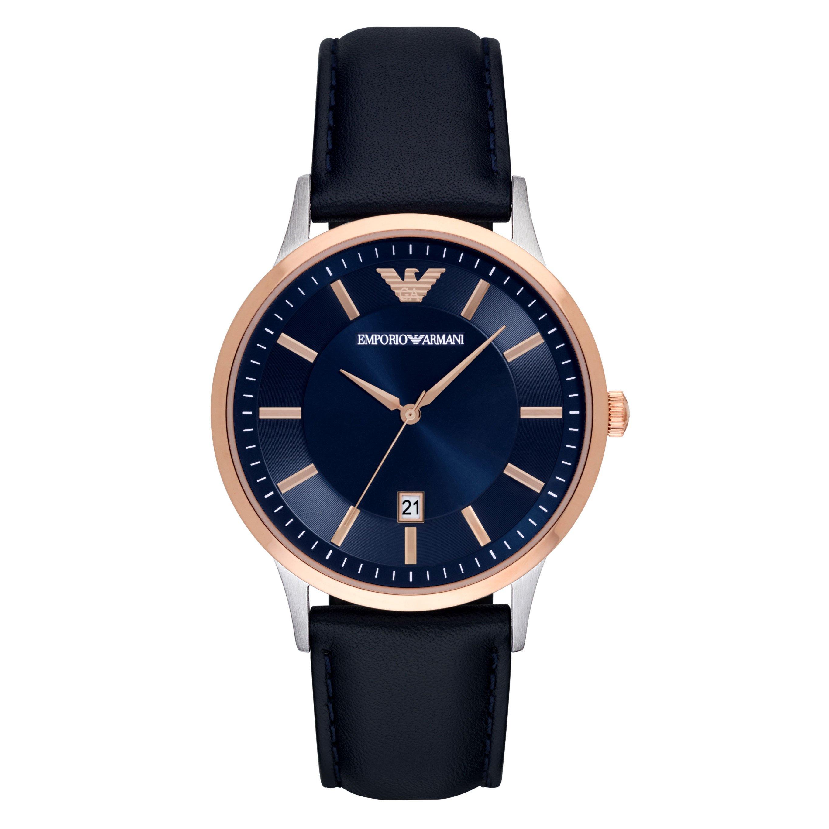 Emporio Armani Rose Gold Plated Men's Watch AR11188 | 43 mm, Blue Dial |  Beaverbrooks