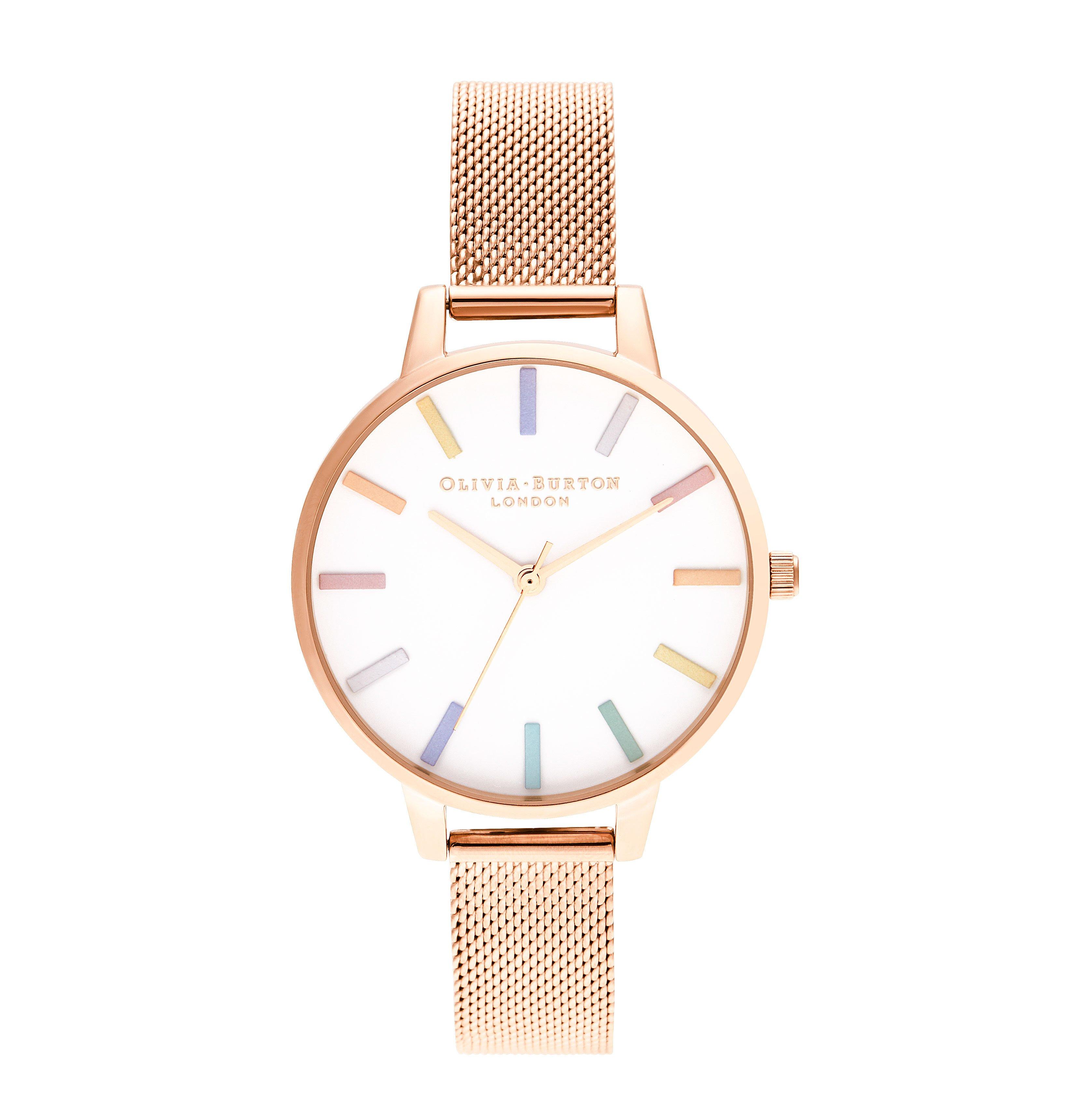 Olivia Burton Rainbow Rose Gold Tone Ladies Watch OB16RB24 34 mm White Dial Beaverbrooks