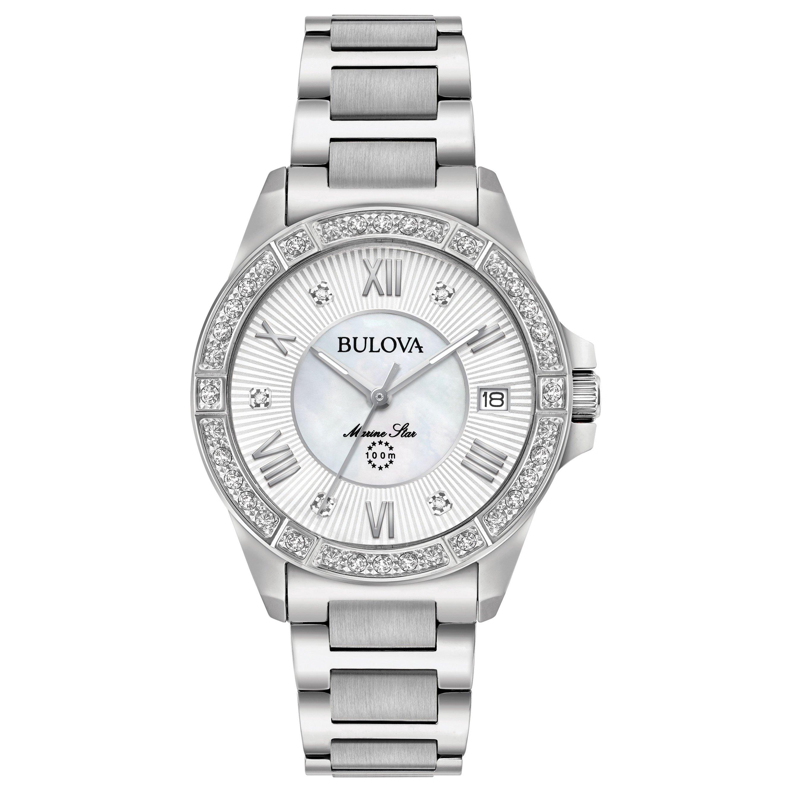 Bulova Marine Star 34mm Diamond Ladies Watch 96R232 Mother of