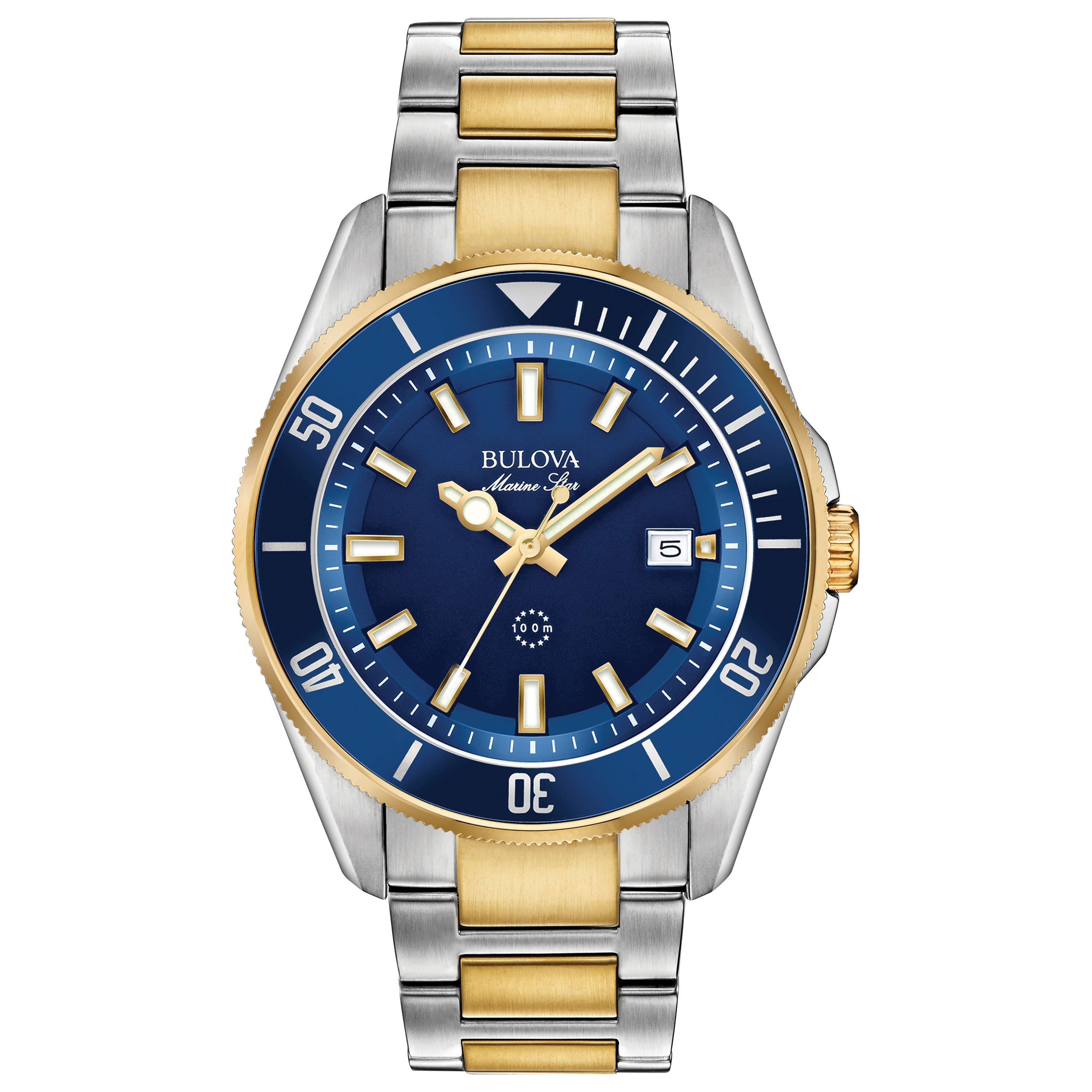 Bulova Marine Star Steel And Gold Tone Men's Watch 98B334 | 43 Mm, Blue ...