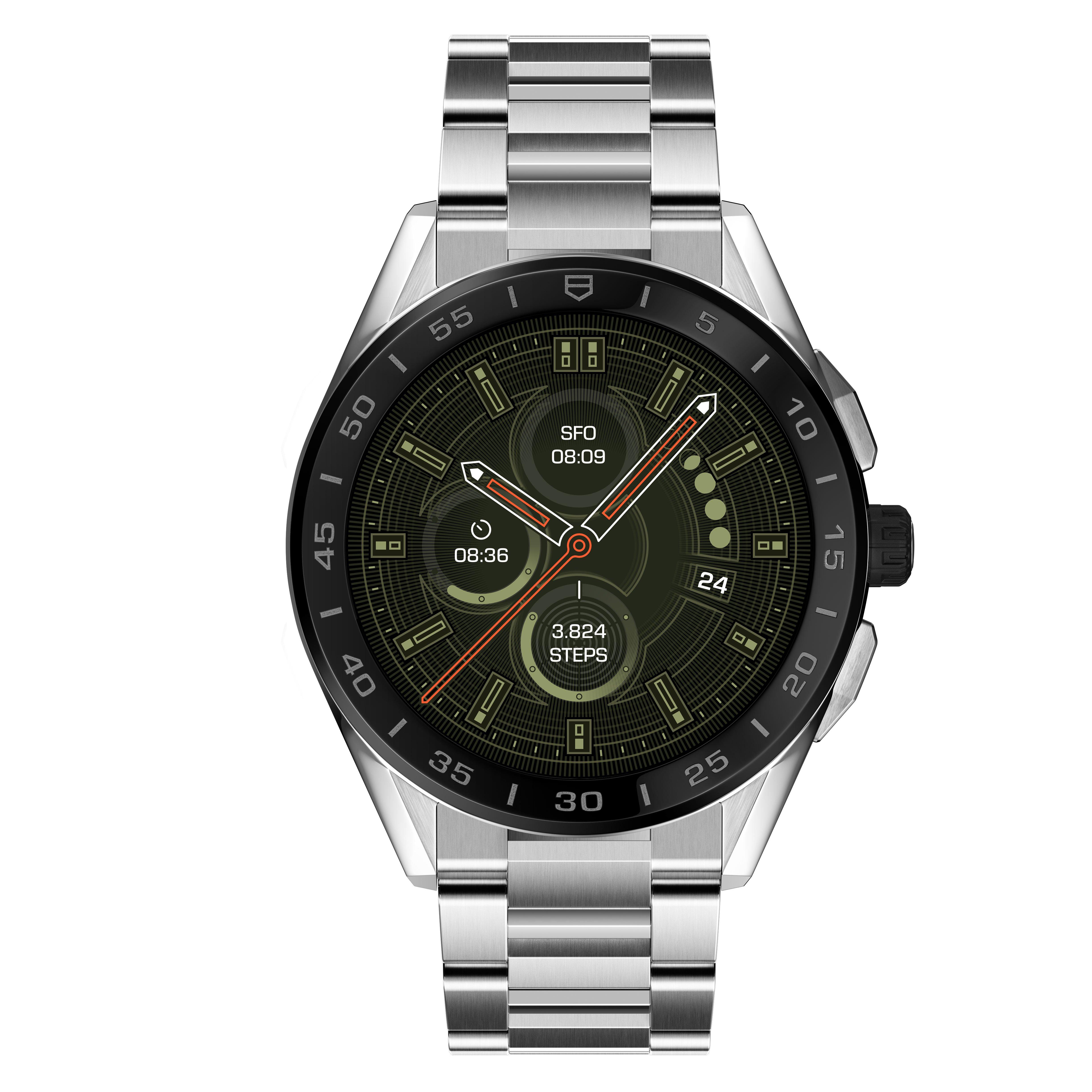 Heuer Connected Steel And Black Ceramic Smartwatch Sbg8a10 Ba0646 45 Mm Multi Coloured Dial Beaverbrooks