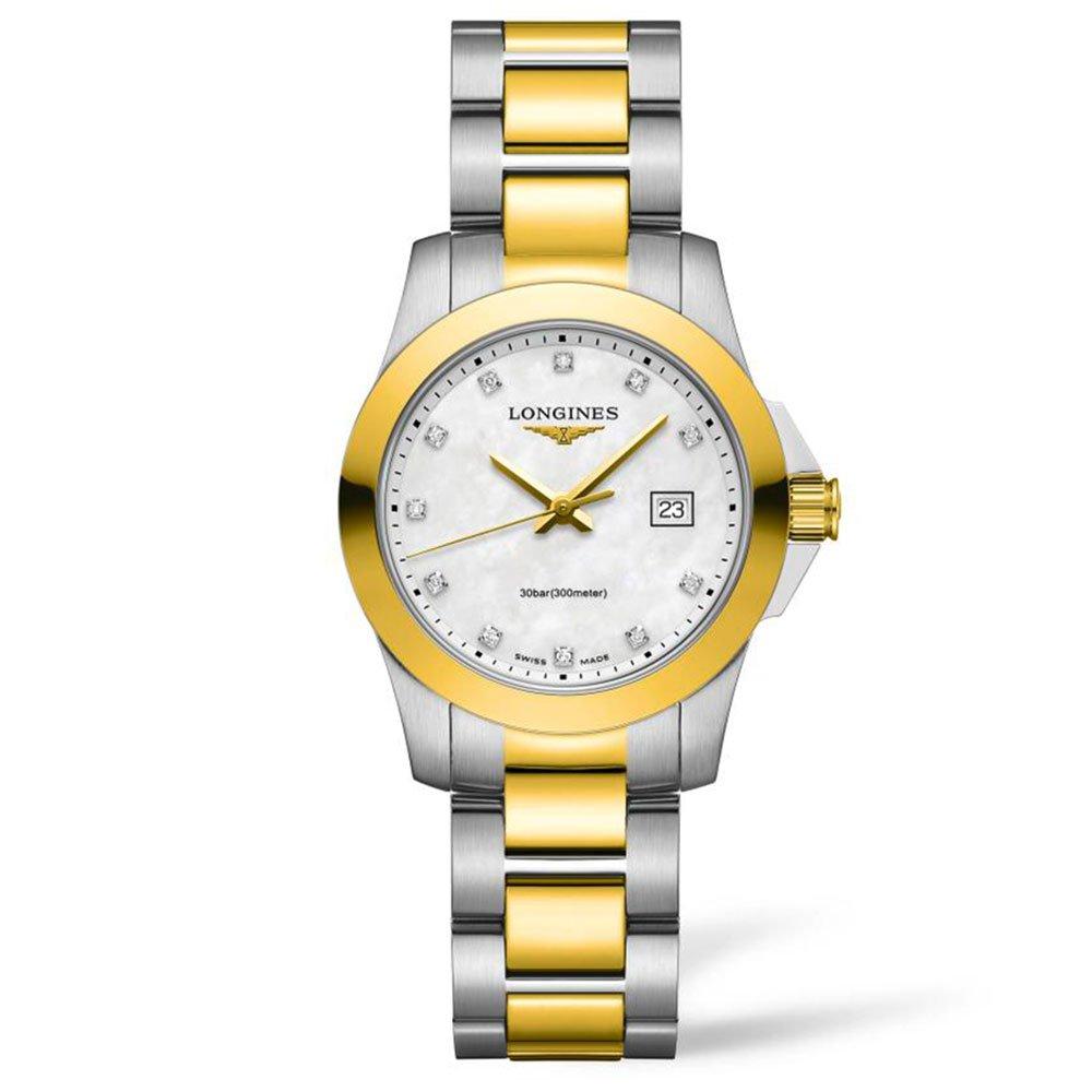 Longines Conquest 29.5mm Stainless Steel and Yellow Gold PVD Diamond Ladies Watch