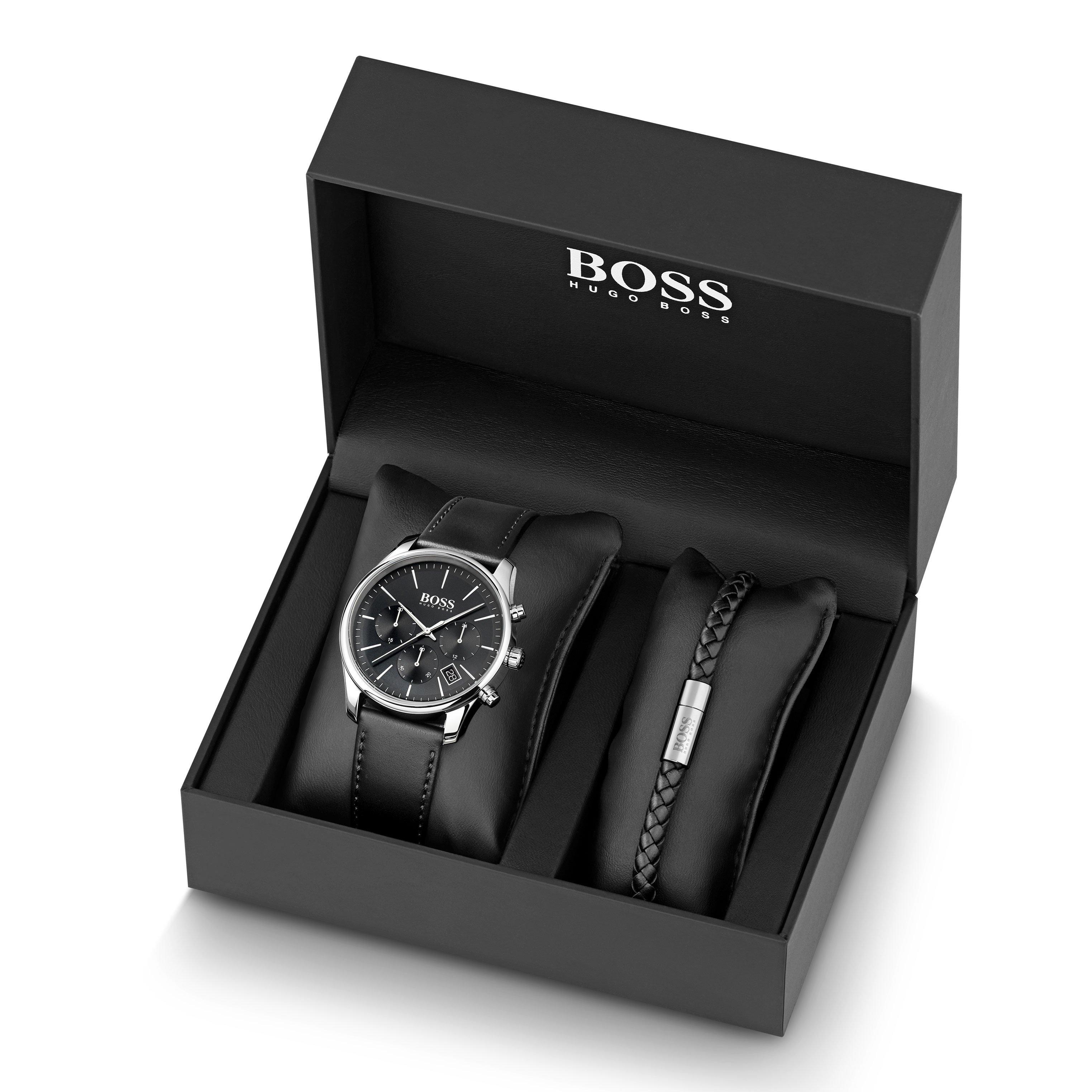 BOSS Men’s Watch and Bracelet Gift Set 1570087 | 42 mm, Black Dial ...