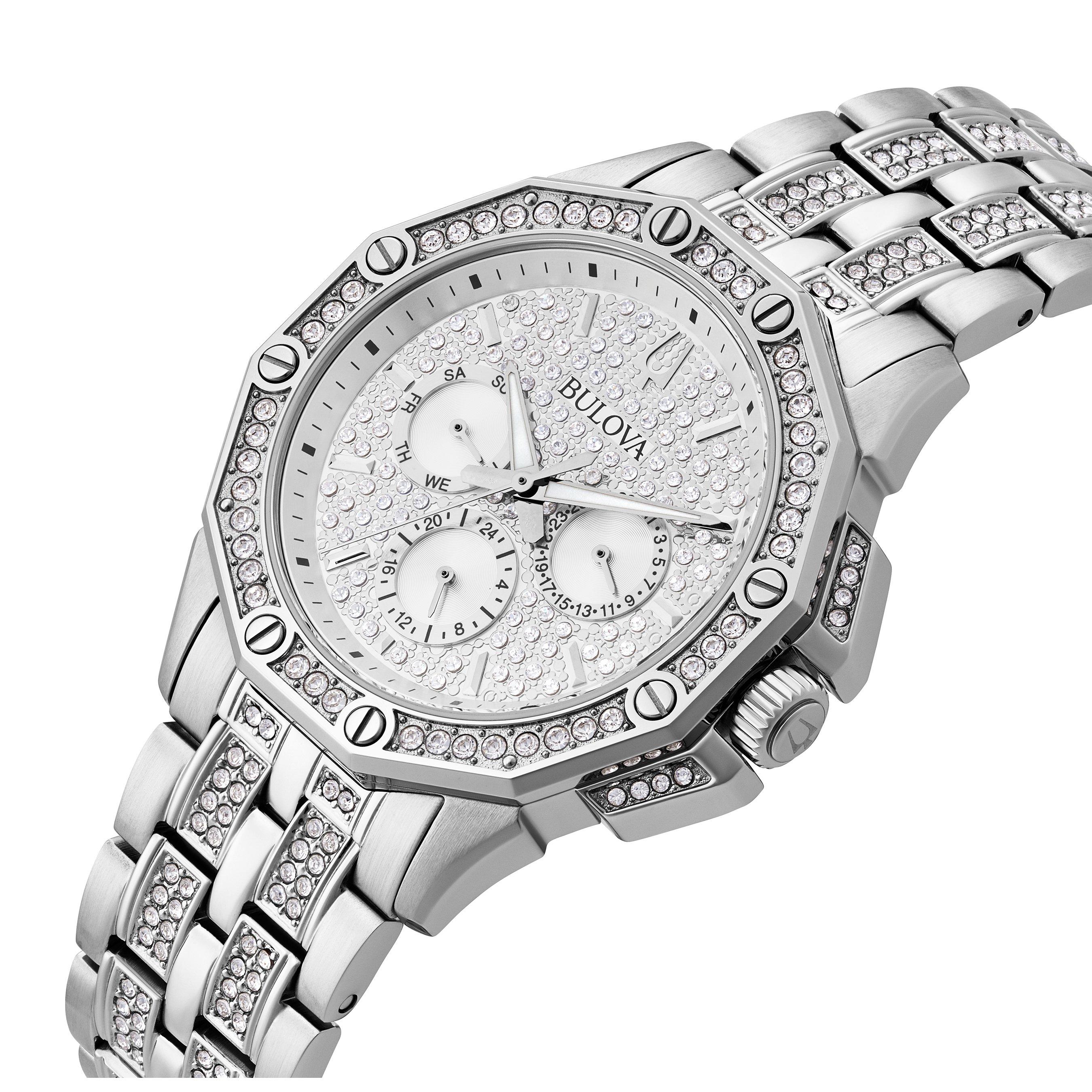 Bulova Octava Crystal Dress Watch 96C134 42 mm Silver Dial