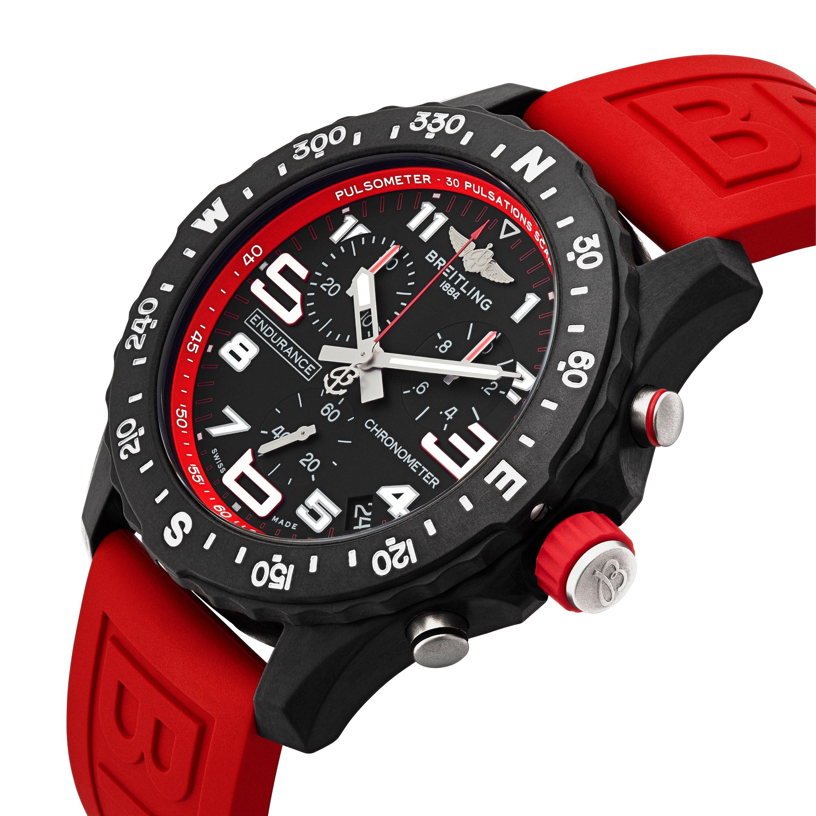 Breitling Endurance Pro 44mm Chronograph Red Rubber Strap Men's Watch ...