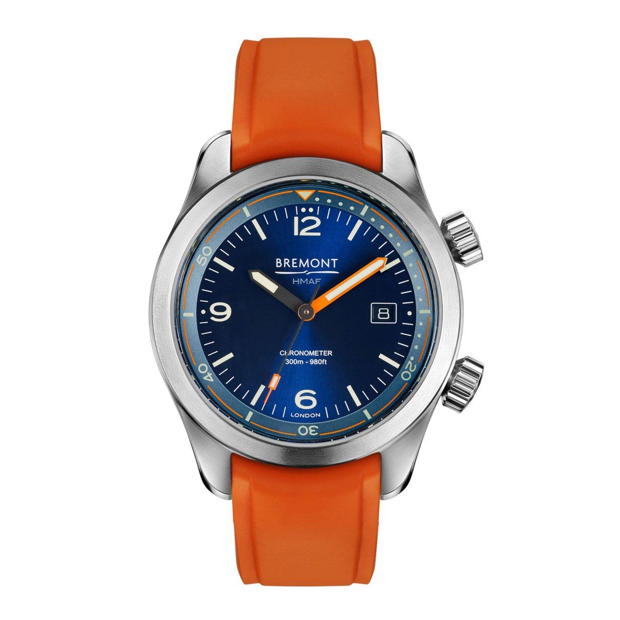 Bremont Men's Argonaut Azure 42mm Orange Rubber Strap Automatic Mens Watch Argonaut-bl-r-s