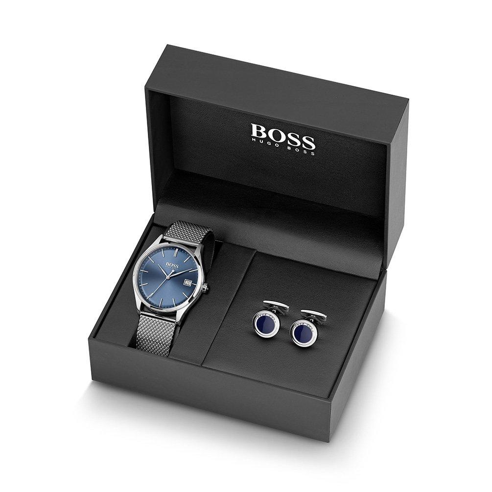 BOSS Commissioner Men's Watch & Cufflink Set 1570121 42 mm, Blue Dial