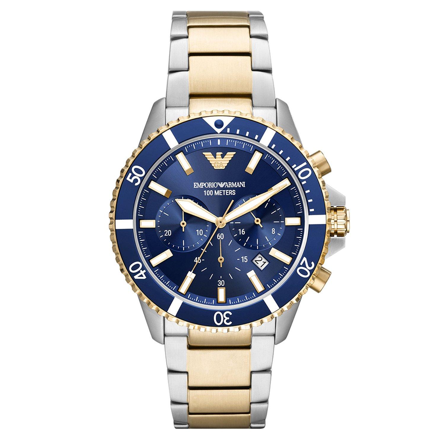 Emporio Armani Steel and Gold Tone Diver Chronograph Men s Watch