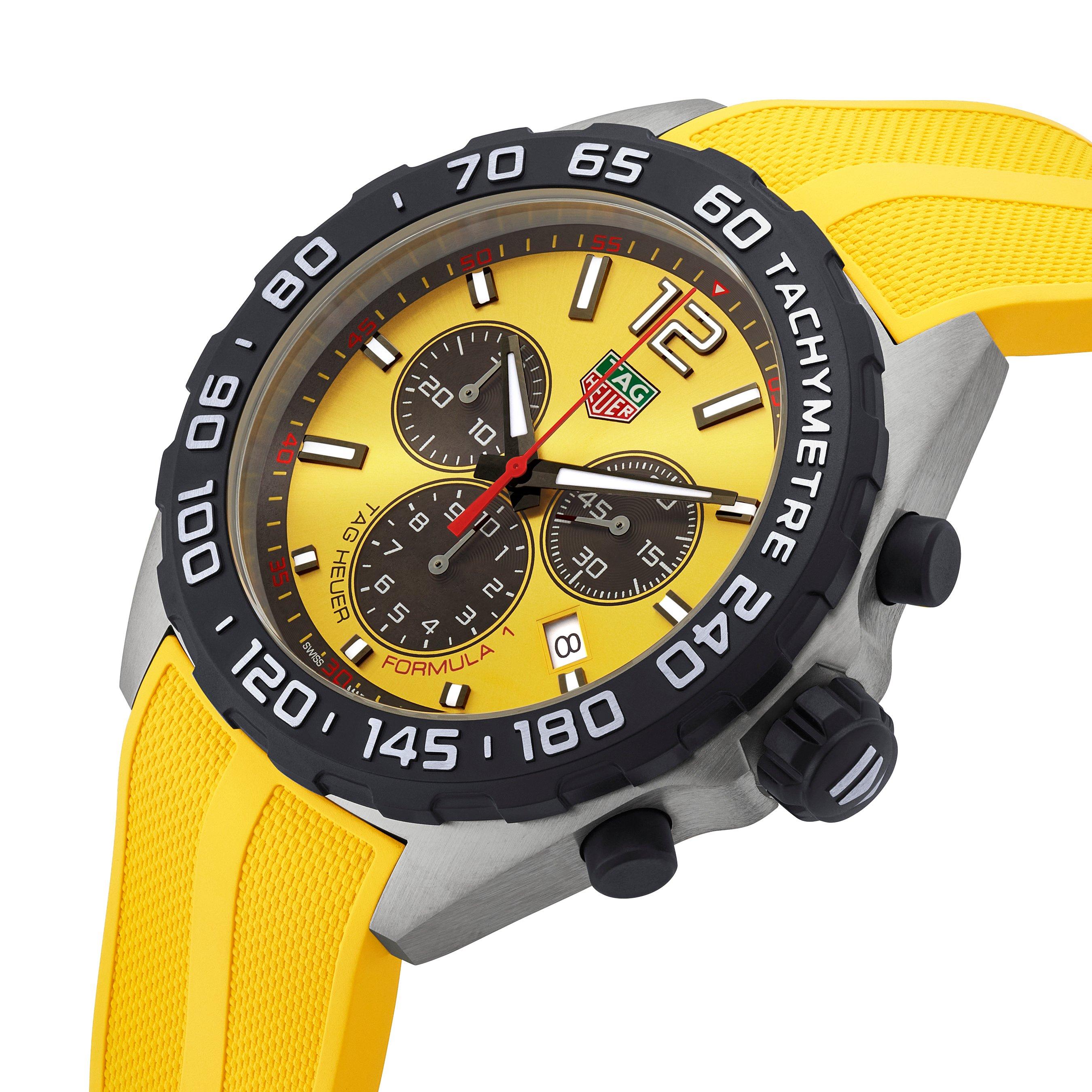 TAG Heuer Formula 1 43mm Yellow Rubber Strap Chronograph Men’s Watch ...