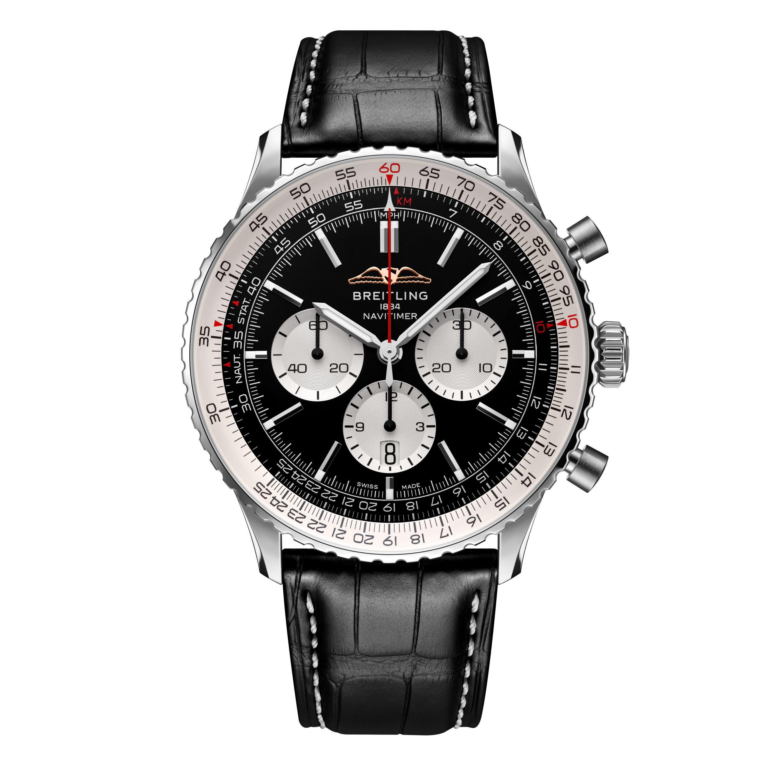 Breitling Navitimer 1 B01 Chronograph 46 Black Dial Leather Strap Men's  Watch AB0137211B1P1