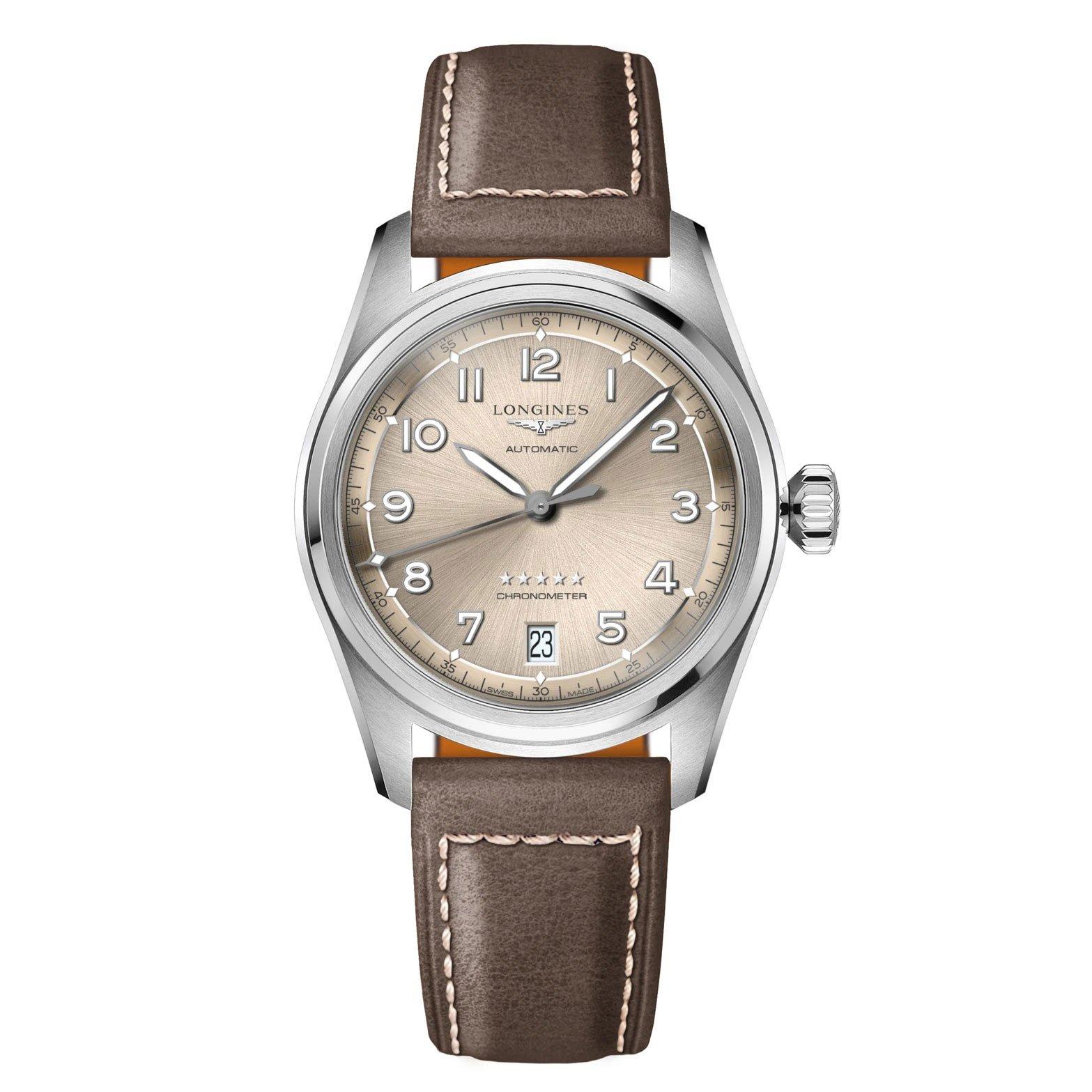 Longines Spirit Leather and Stainless Steel Automatic Watch