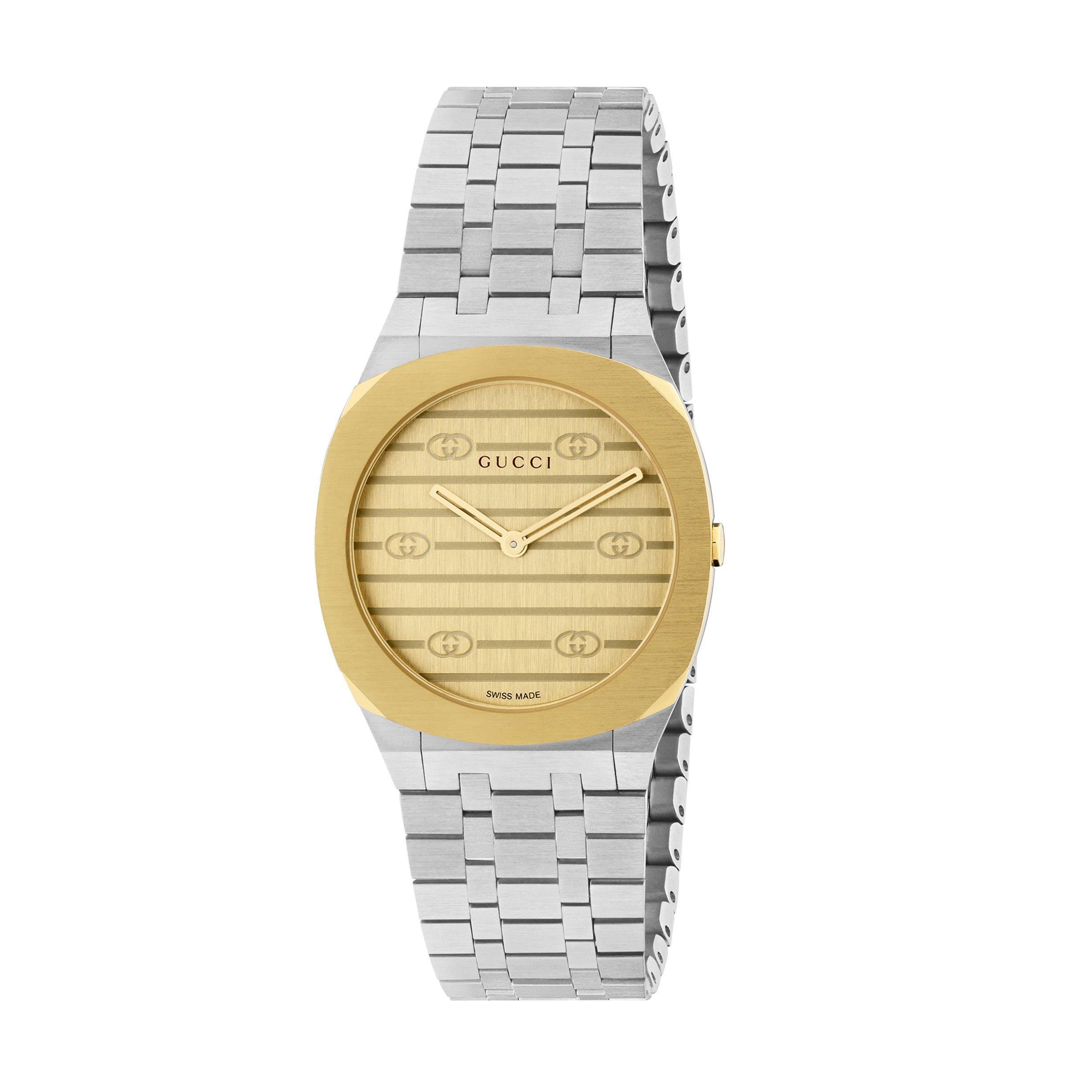 Gucci 25H 30mm Stainless Steel and 18ct Yellow Gold Plated Ladies