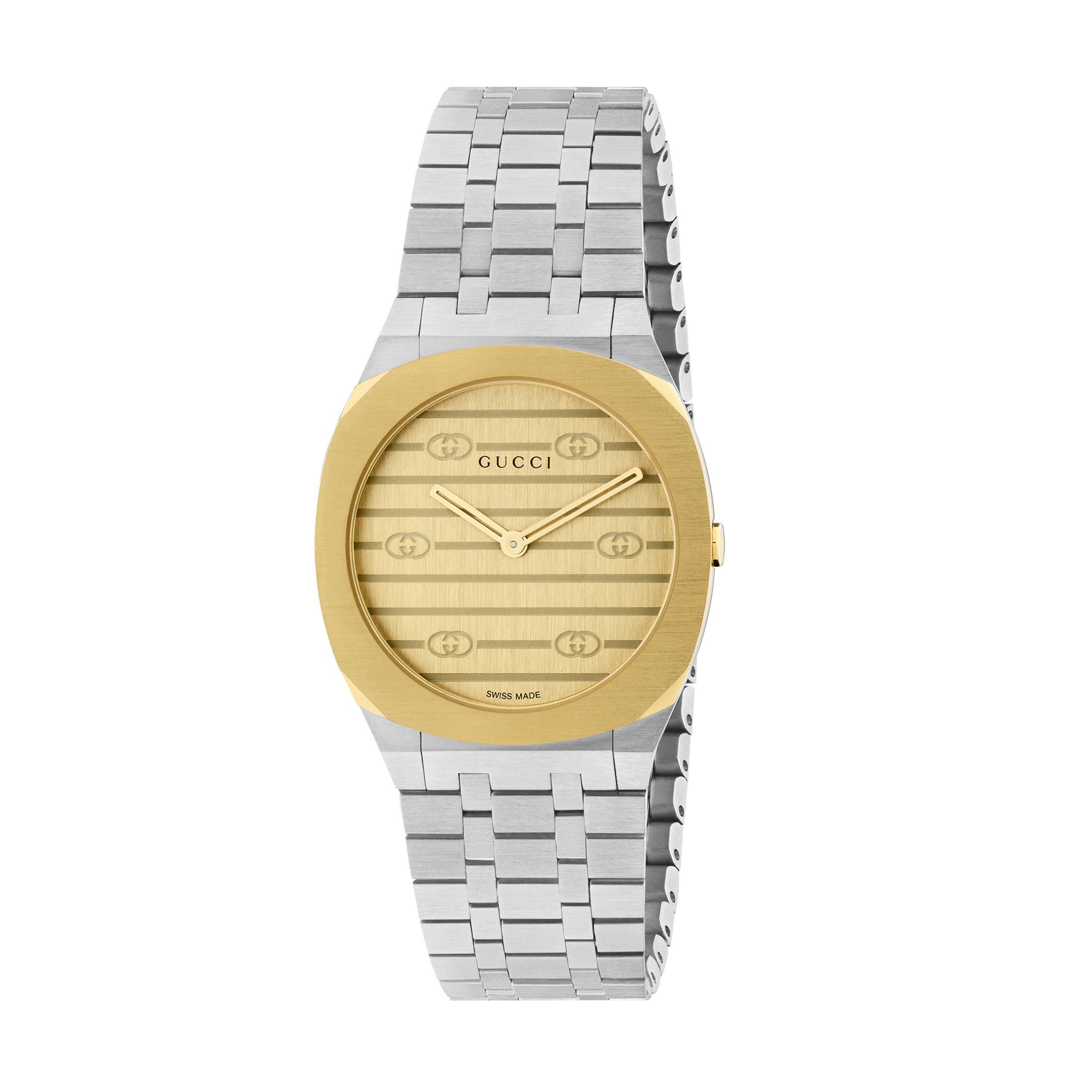 Gucci g stainless steel and gold plated ladies watch best sale