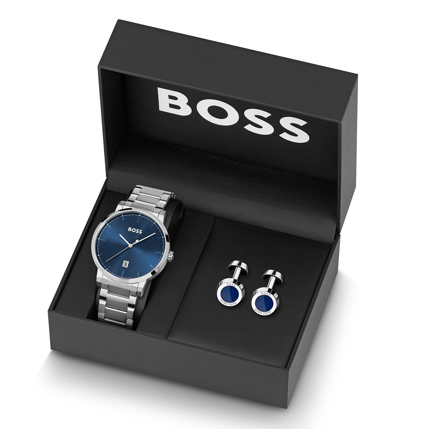 monarki patois Myre BOSS Confidence Stainless Steel Blue Quartz Men's Watch and Cufflink Set  1570144 | 42 mm, Blue Dial | Beaverbrooks