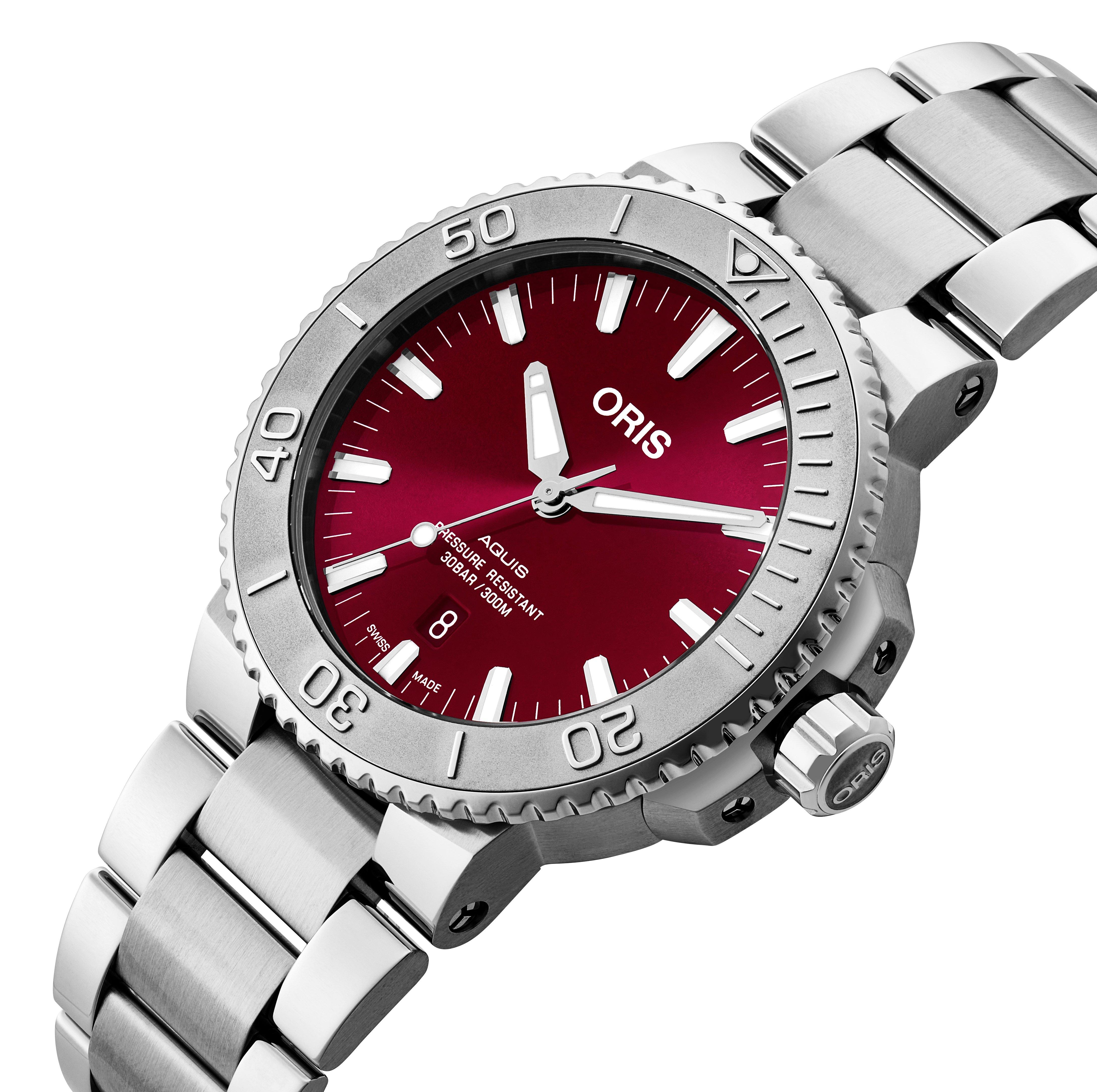 Oris Aquis Date Relief Cherry Automatic Watch 01 733 7730 4158 07