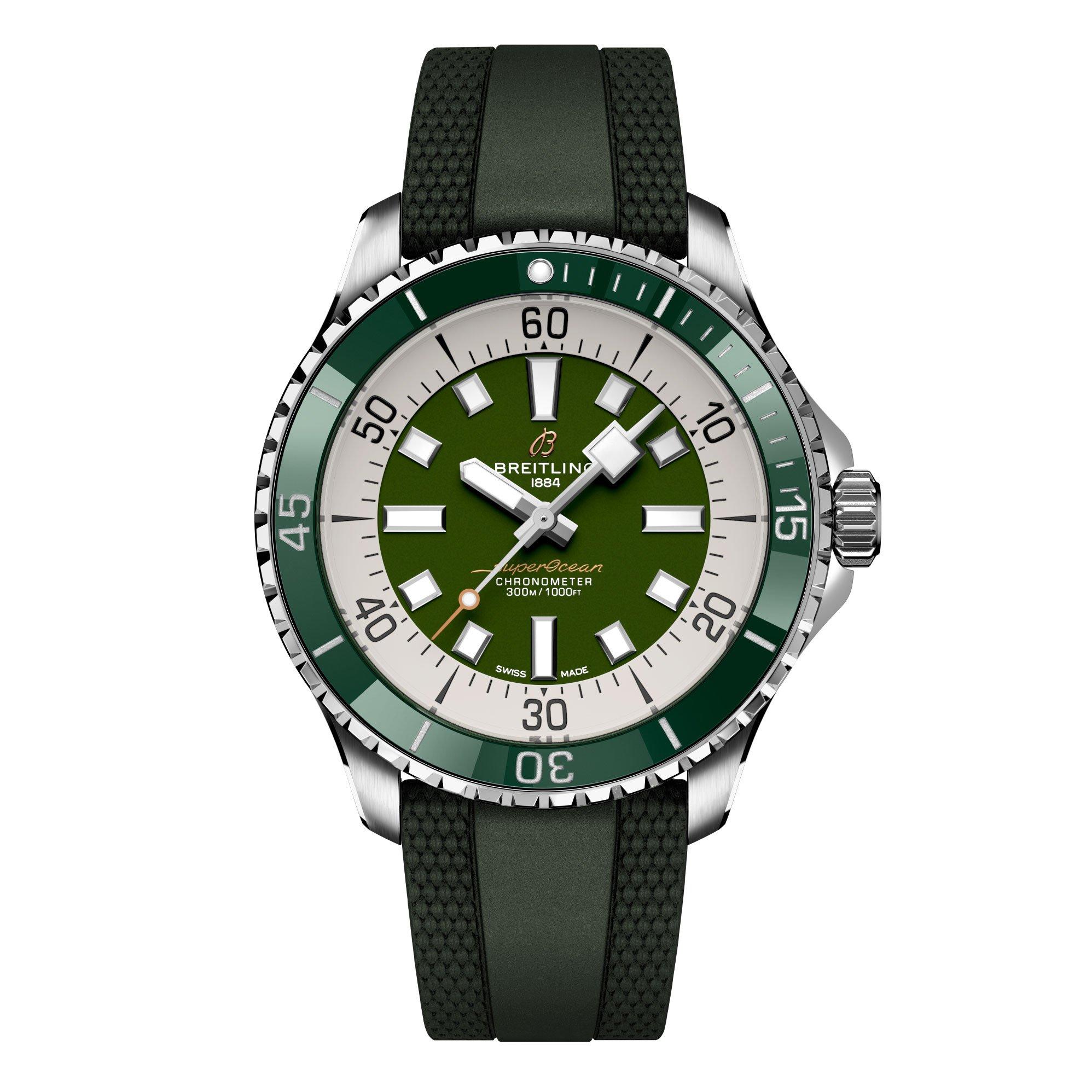 Breitling Superocean Automatic 44mm Green Rubber Strap Men's Watch