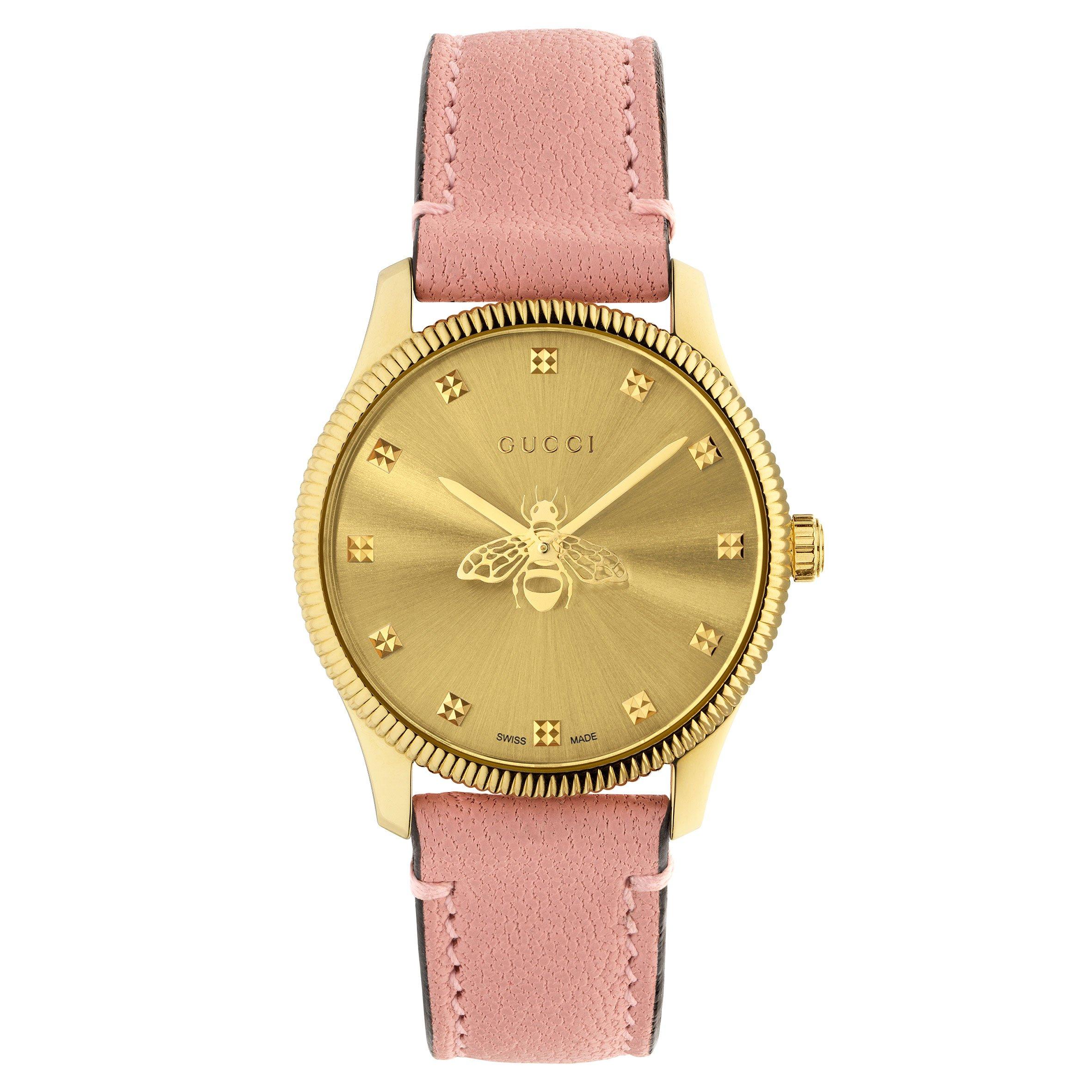 Gucci G Timeless Pink Quartz Ladies Watch YA1265041 29 mm Gold